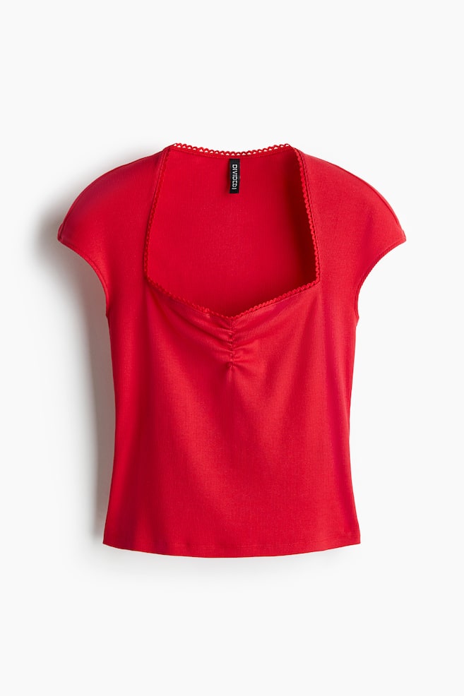 Ribbed Sweetheart-Neck Top - Red/Cream/floral/Cream/Black - 1