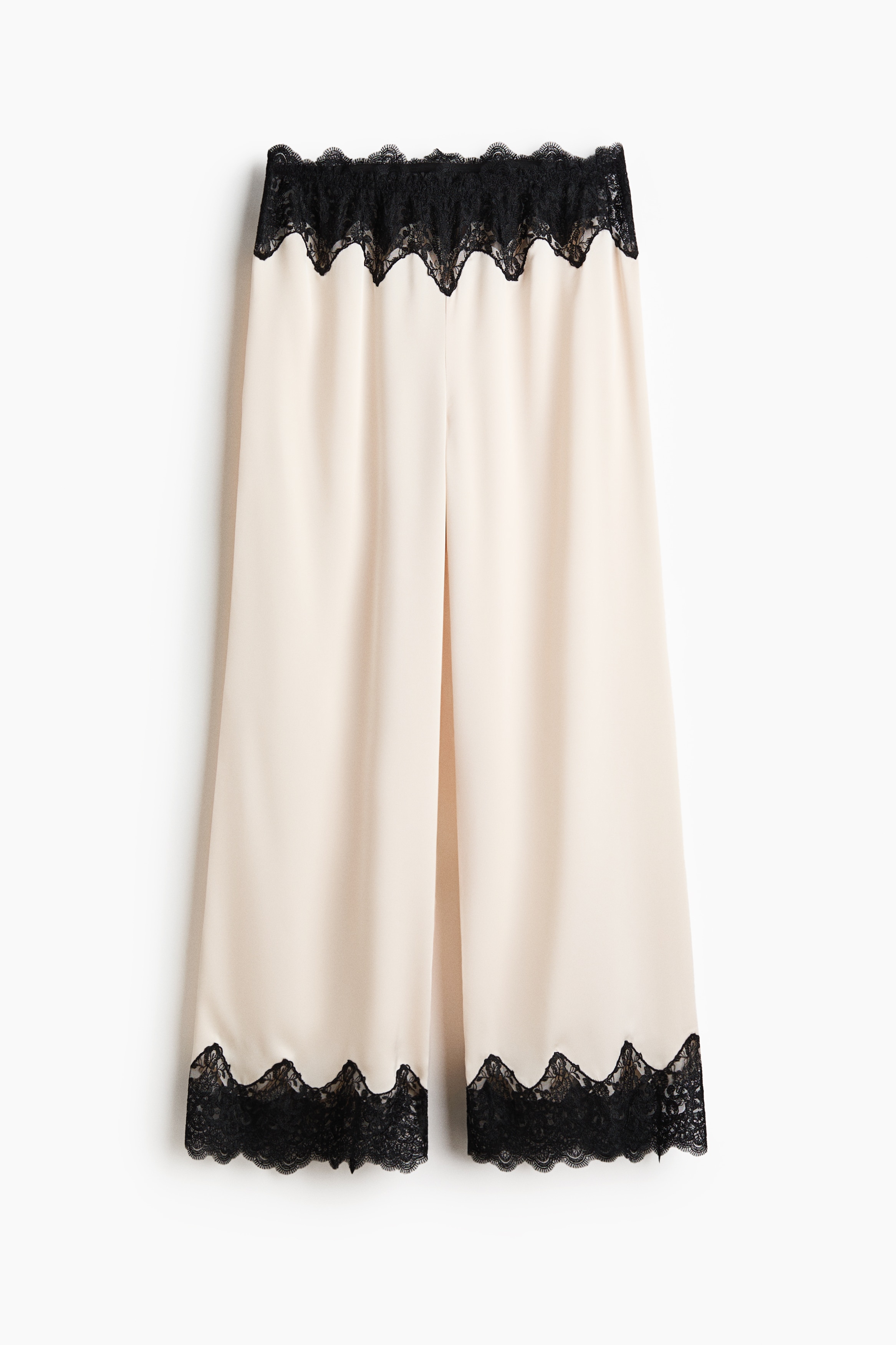 Lace-trimmed satin pyjama bottoms - Cream/black