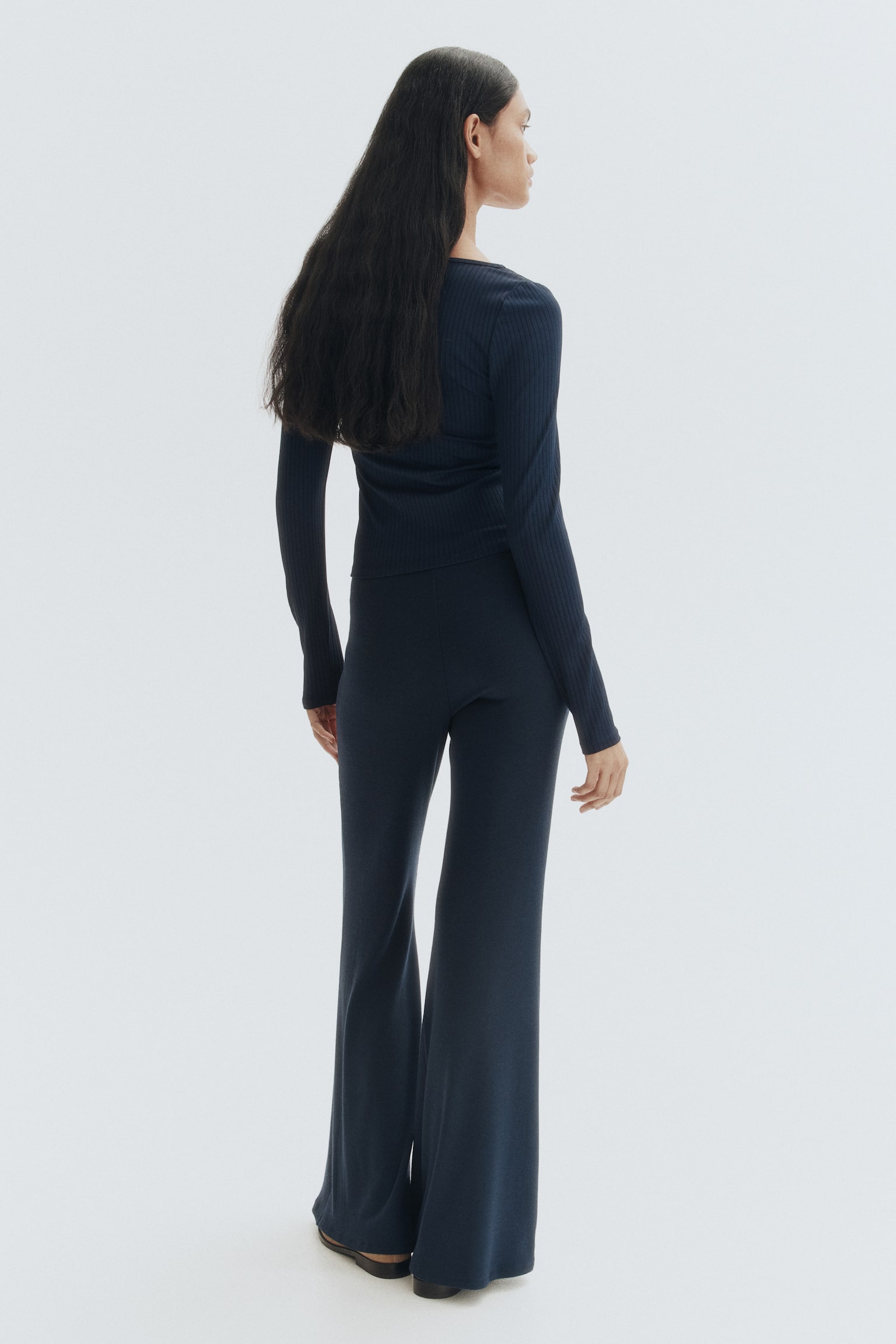 Flared fine-knit trousers - Bleu marine/Mole/Gris foncé chiné - 5