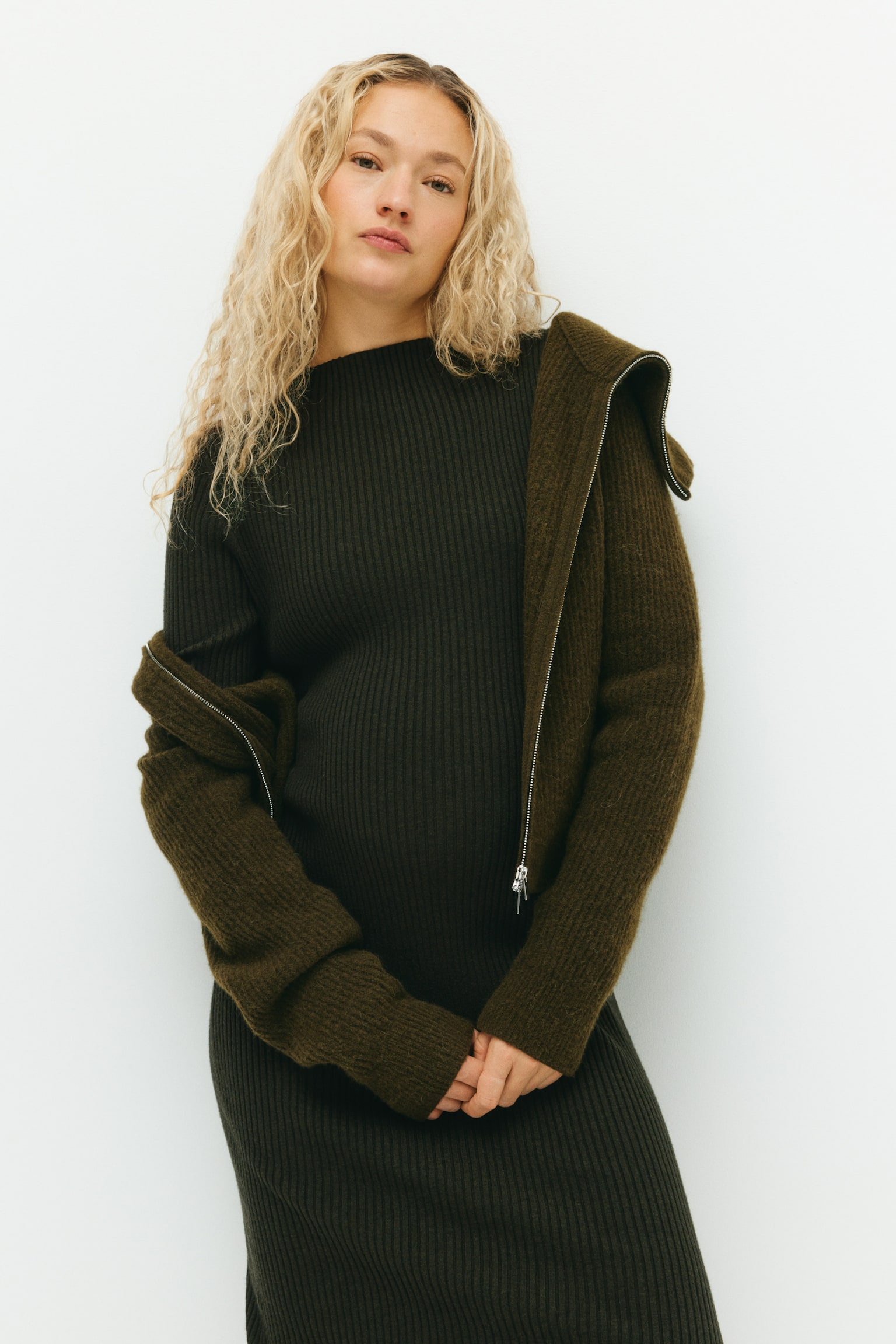 MAMA Rib-knit turtleneck dress - Dark green/Beige marl/Burgundy - 5