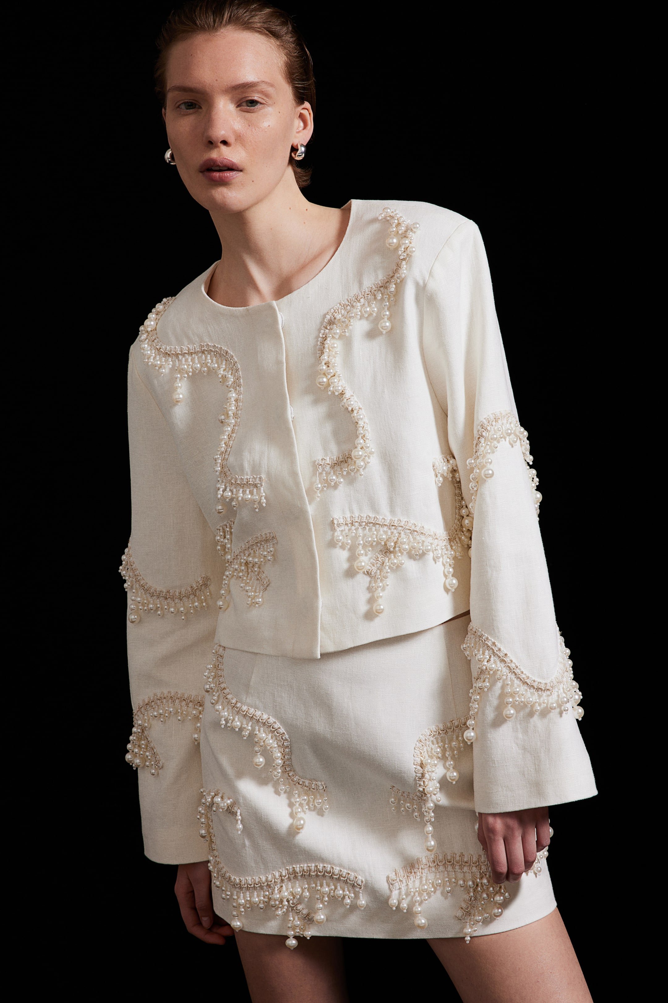 Bead-Embellished Linen Jacket