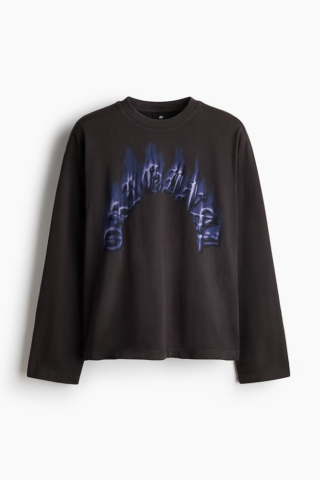 Relaxed Fit Long-sleeved T-shirt - Black/Cream/K.O - 1