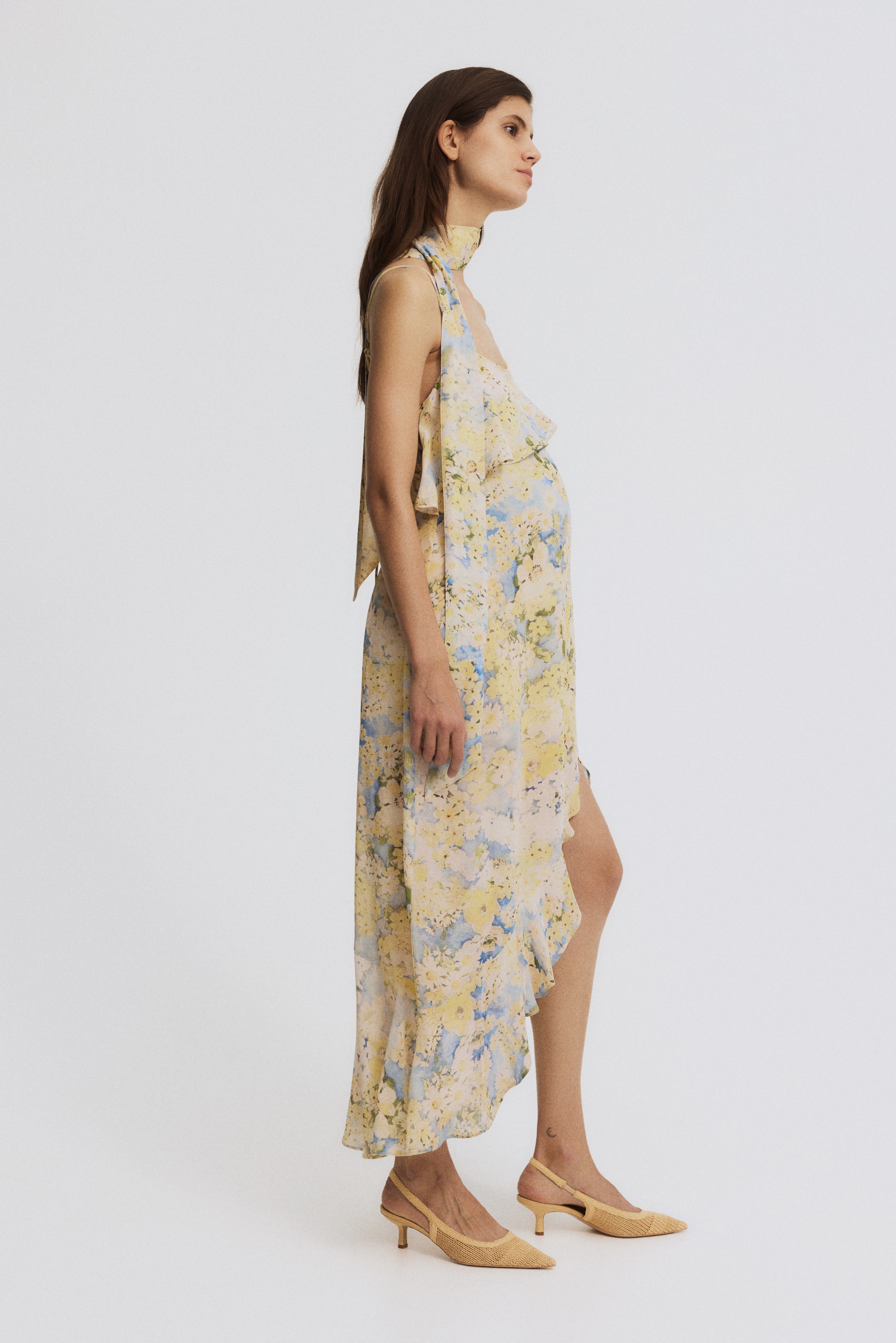 flounced chiffon dress h&m Women's Black Flounced chiffon dress
