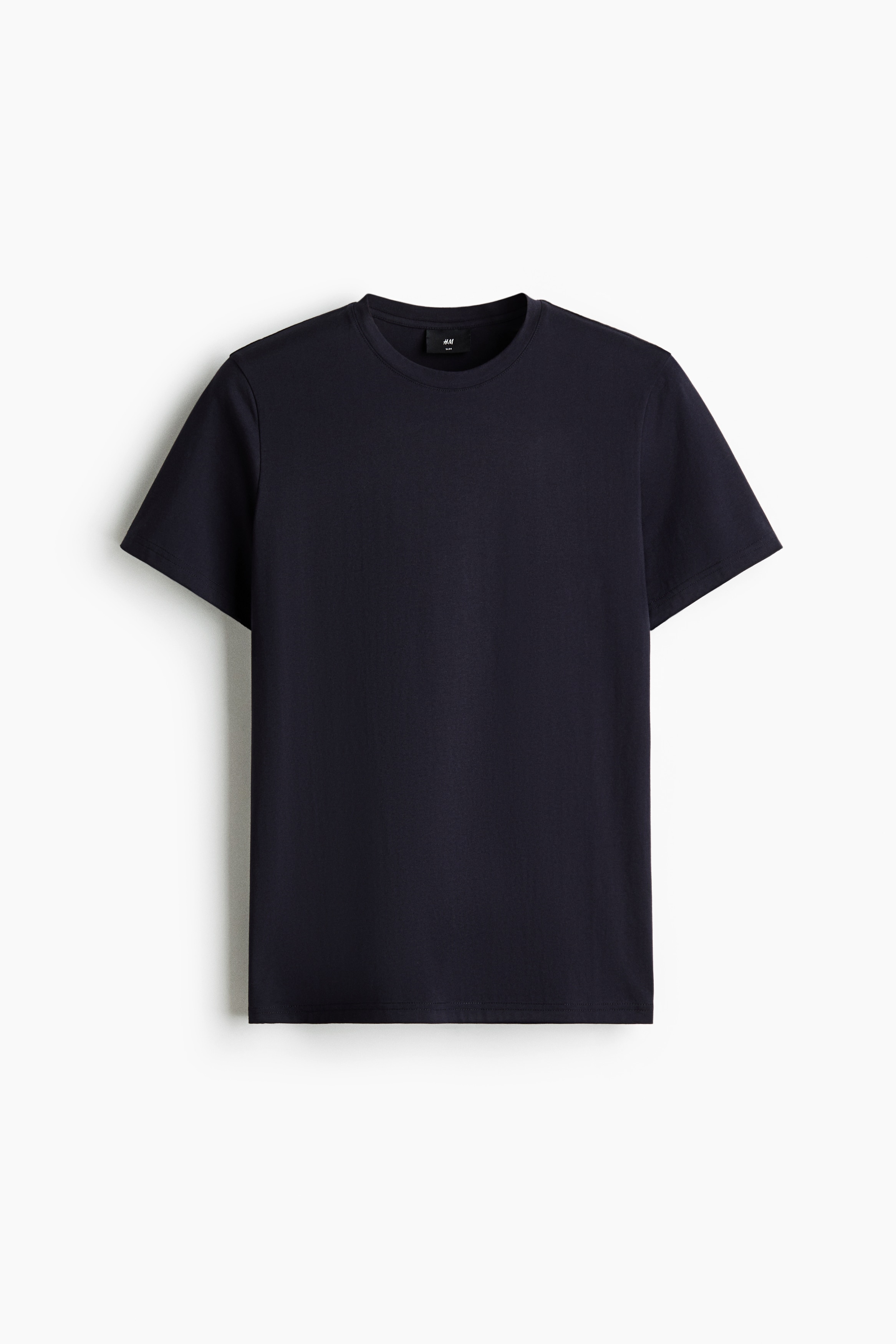 スリムフィット ピマコットンTシャツ - ネイビーブルー/ホワイト