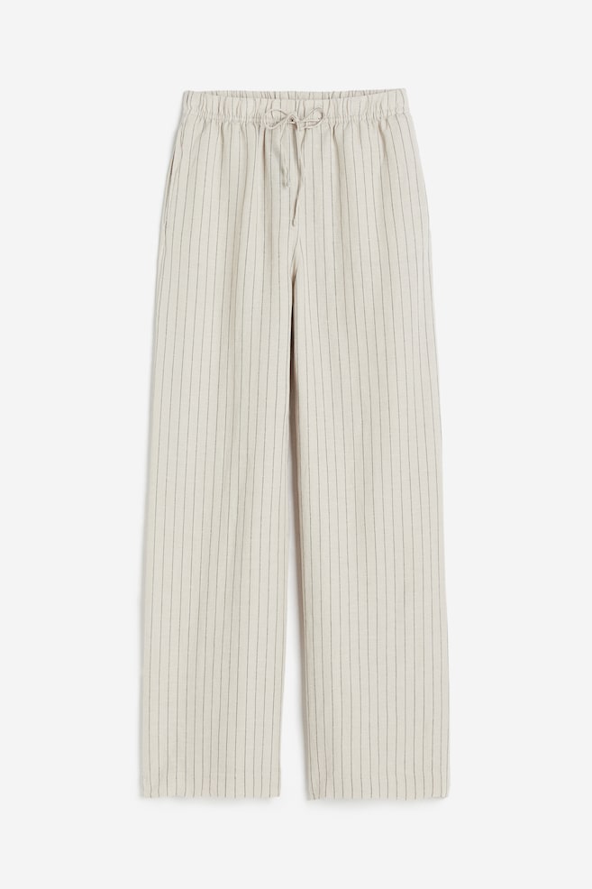 Pantalon en lin mélangé avec taille élastique - Beige clair/rayures tennis/Beige clair/Noir - 2