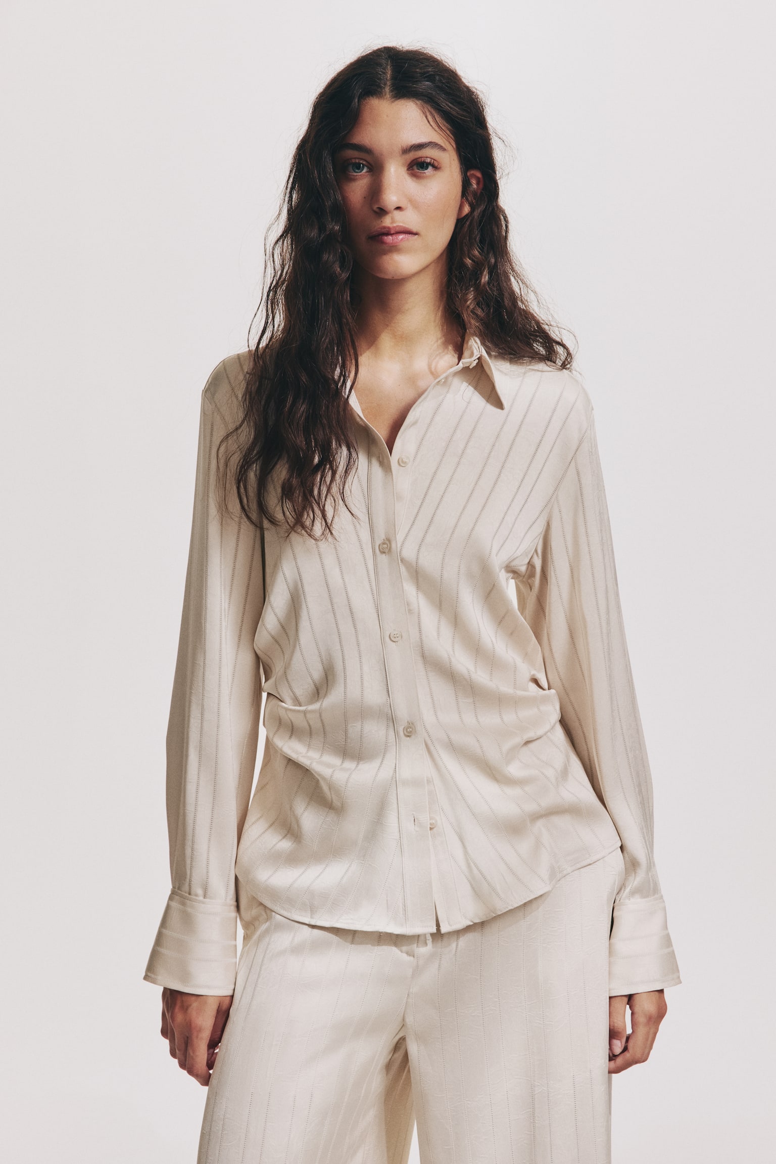 Draped shirt - Cream/Dark brown/Golden olive - 1