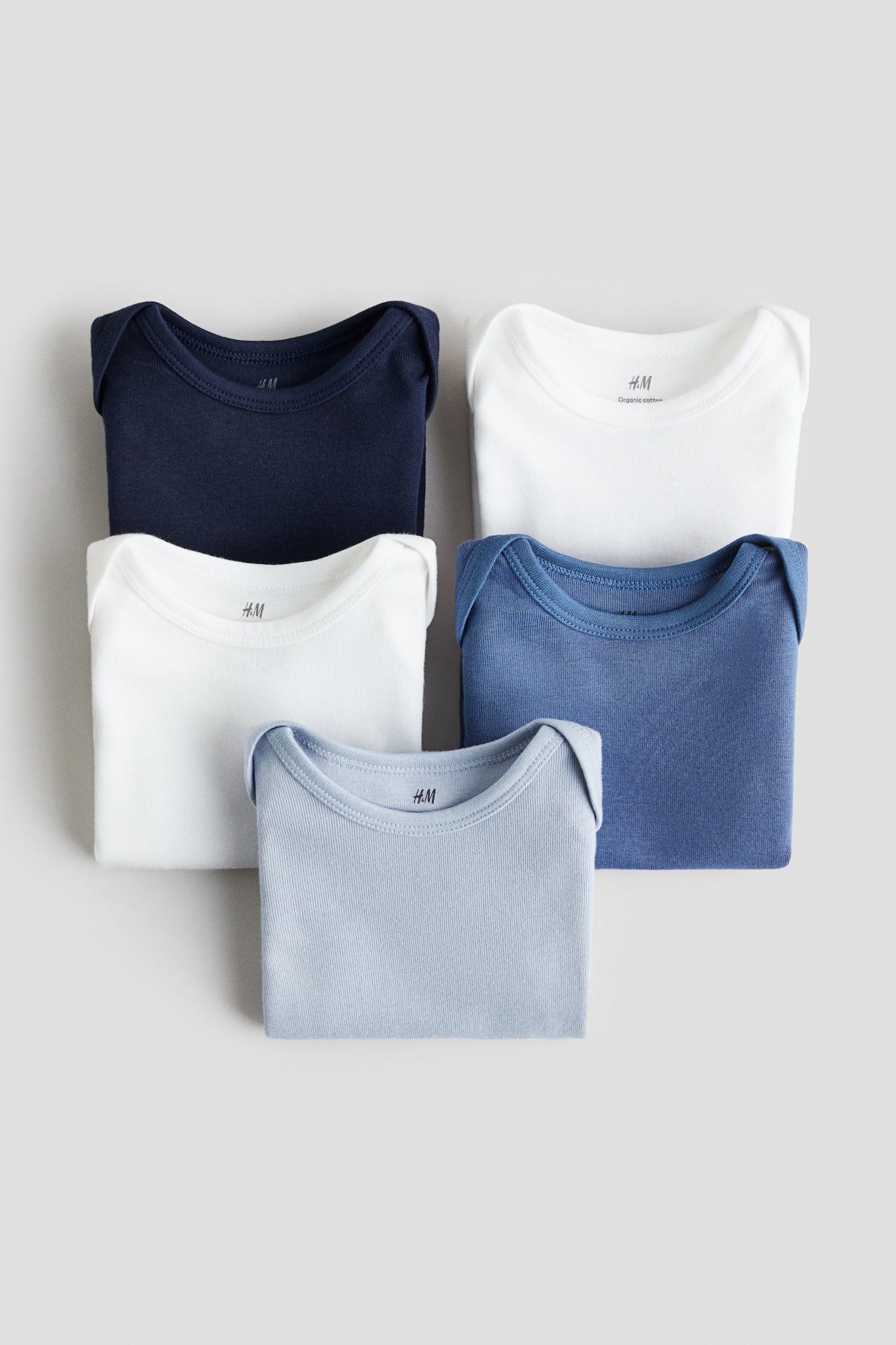 Боди для детей, хлопок, 5 шт. — H&M, цвет: Синий / Белый — фото 2