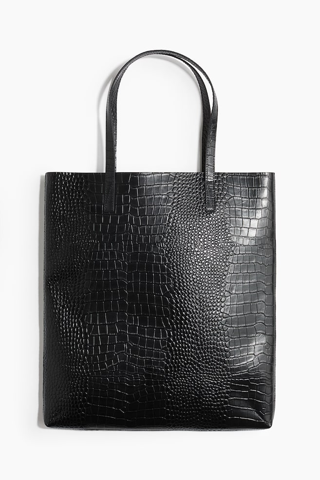 Leather tote bag - Black - 1
