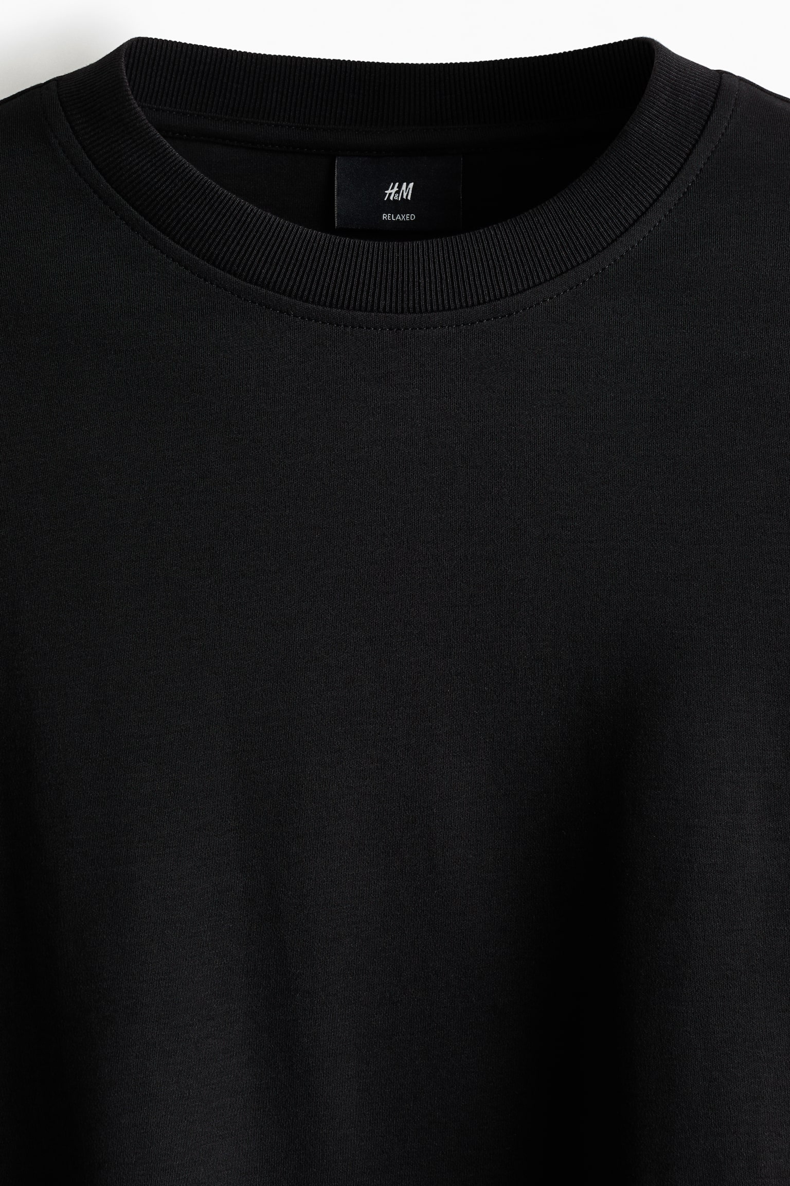 Мужская футболка H&M Relaxed-Fit Long-Sleeved Interlock Cotton, цвет: Чёрный — фото 5