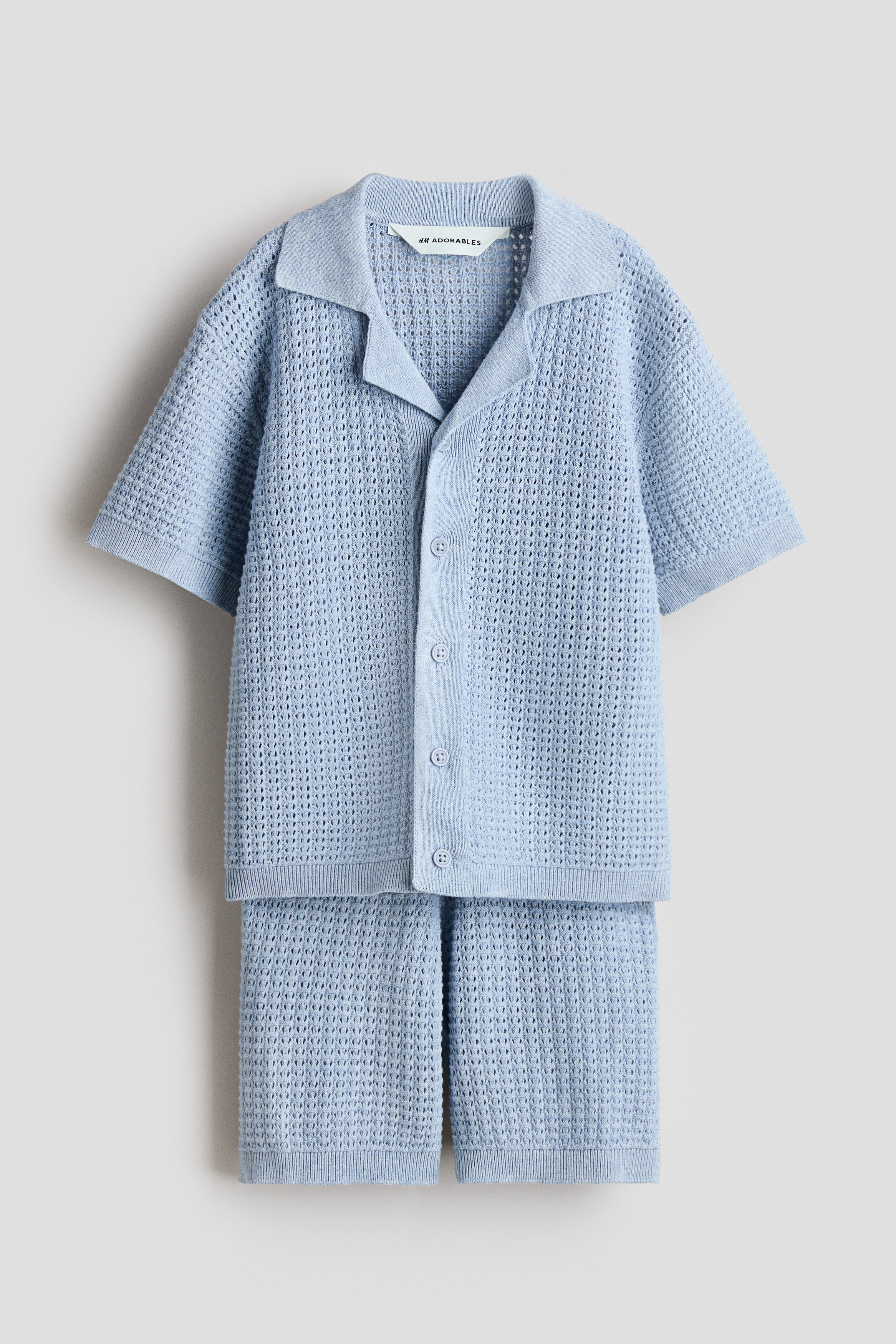 Ragazzi - Azzurro Set 2 pezzi in maglia di cotone traforata - Size: 122/128 (6-8Y)  - H&M