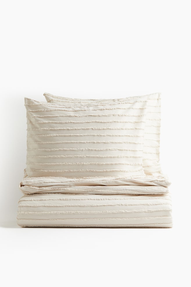 Tufted double/king duvet cover set - Light beige/White - 1