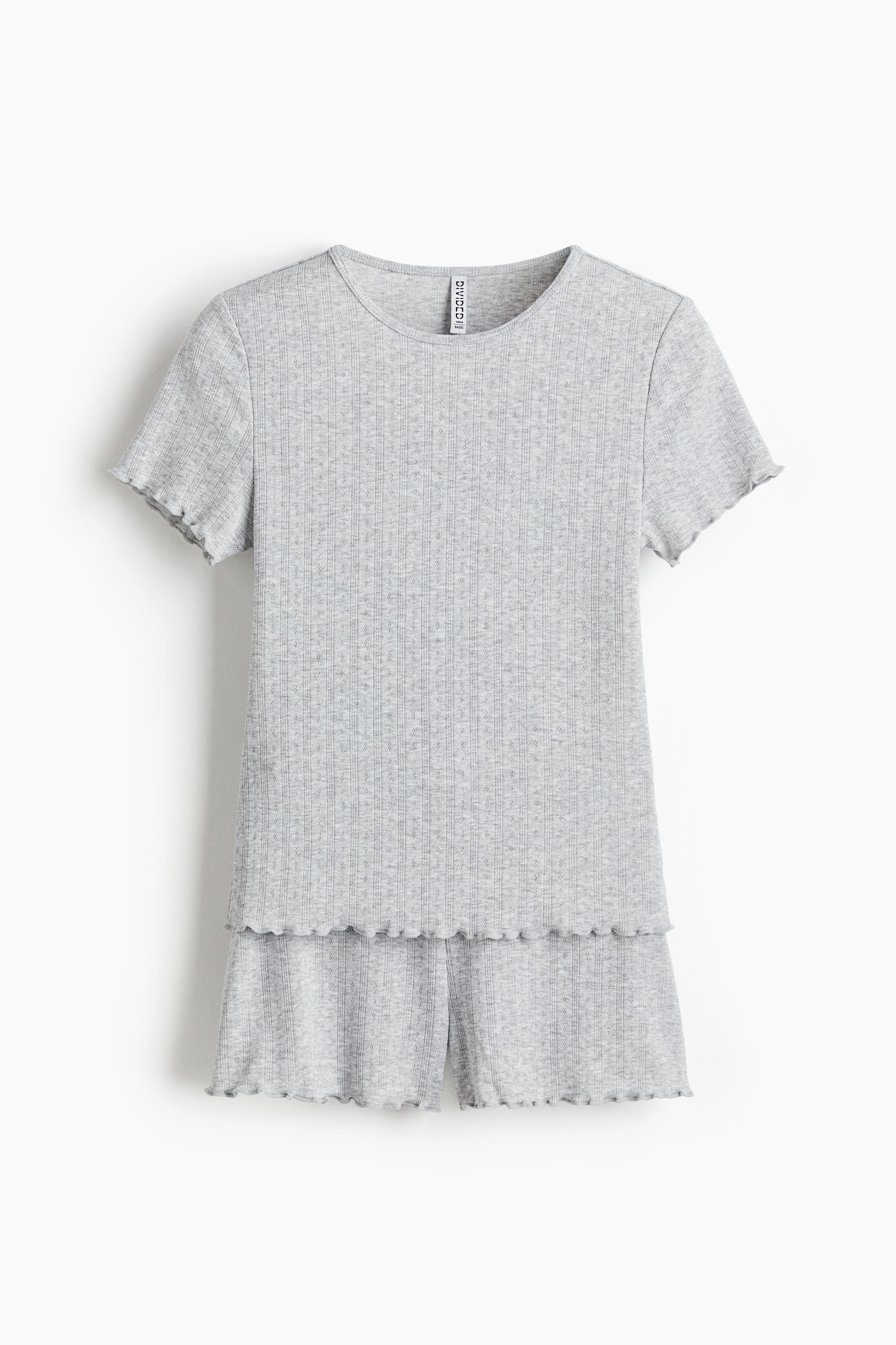 Pointelle Pyjama Set - Light grey marle/White/Navy blue/Light pink