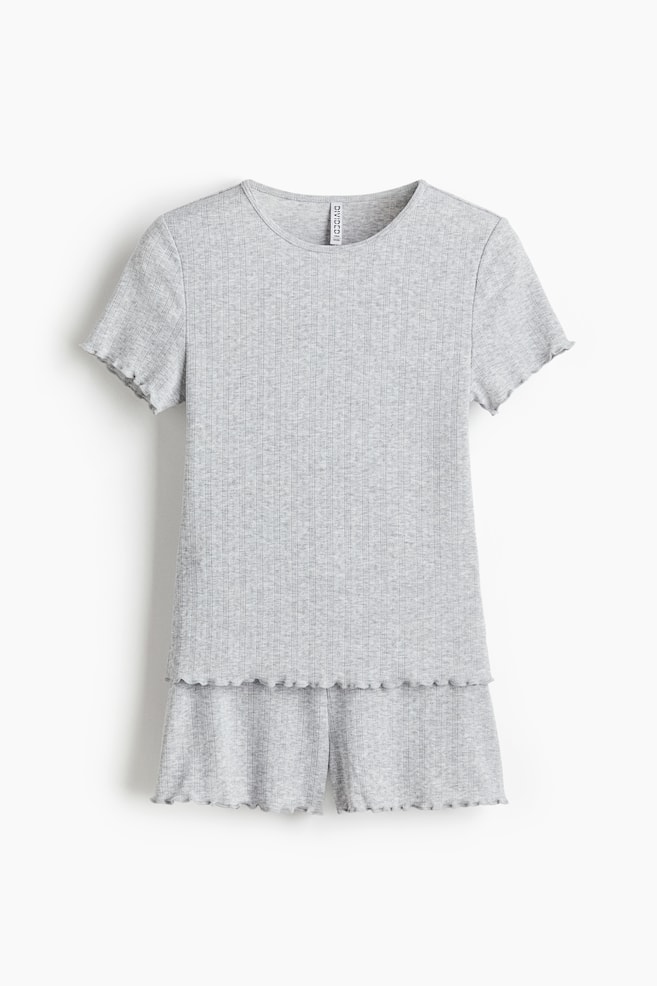 Pijama cu model pointelle - Gri-deschis melanj/Alb/Roz-deschis/Bleumarin - 1