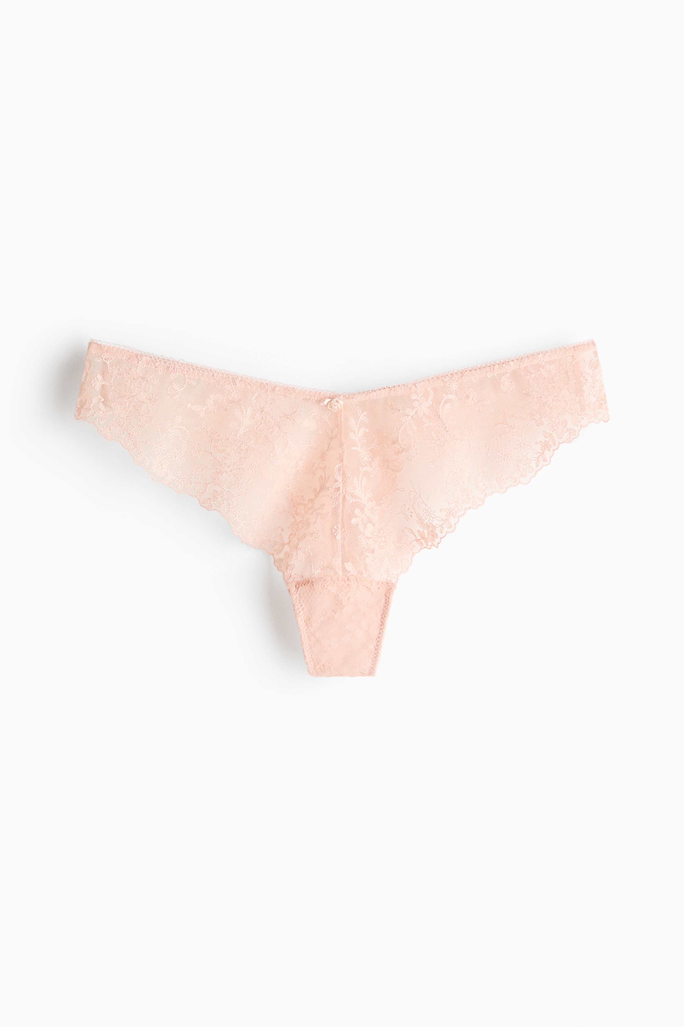 Embroidered G-string - Powder pink/Dark brown/White