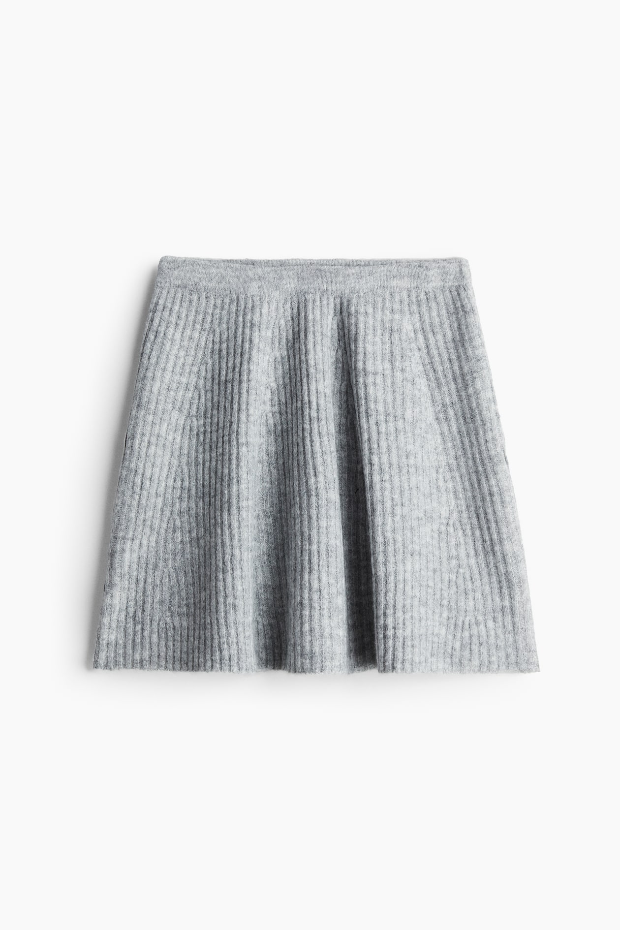 Rib-knit A-line mini skirt Light grey marl Ladies H&M IN