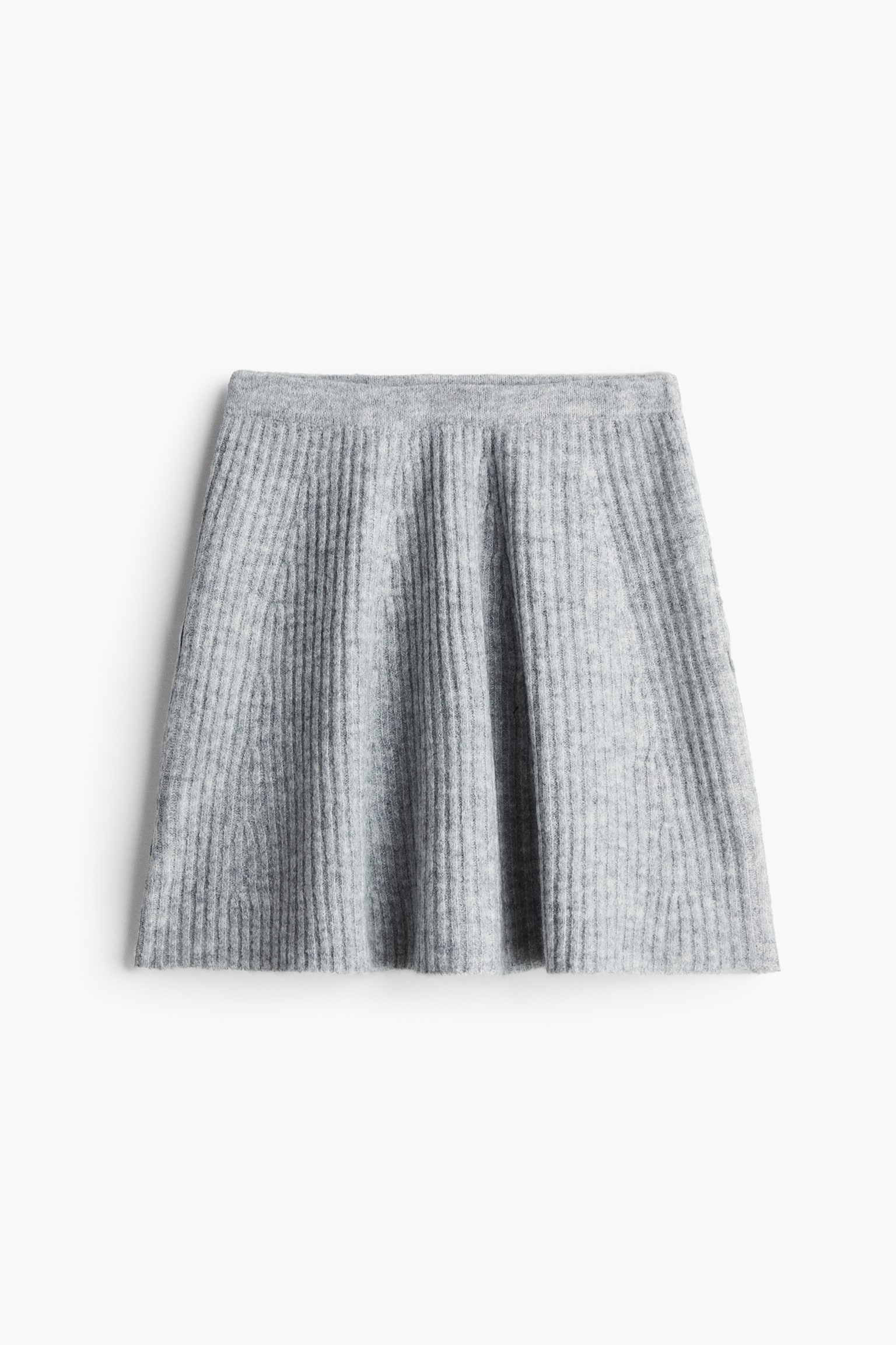 Rib-knit A-line mini skirt - Light grey marl/Black - 2