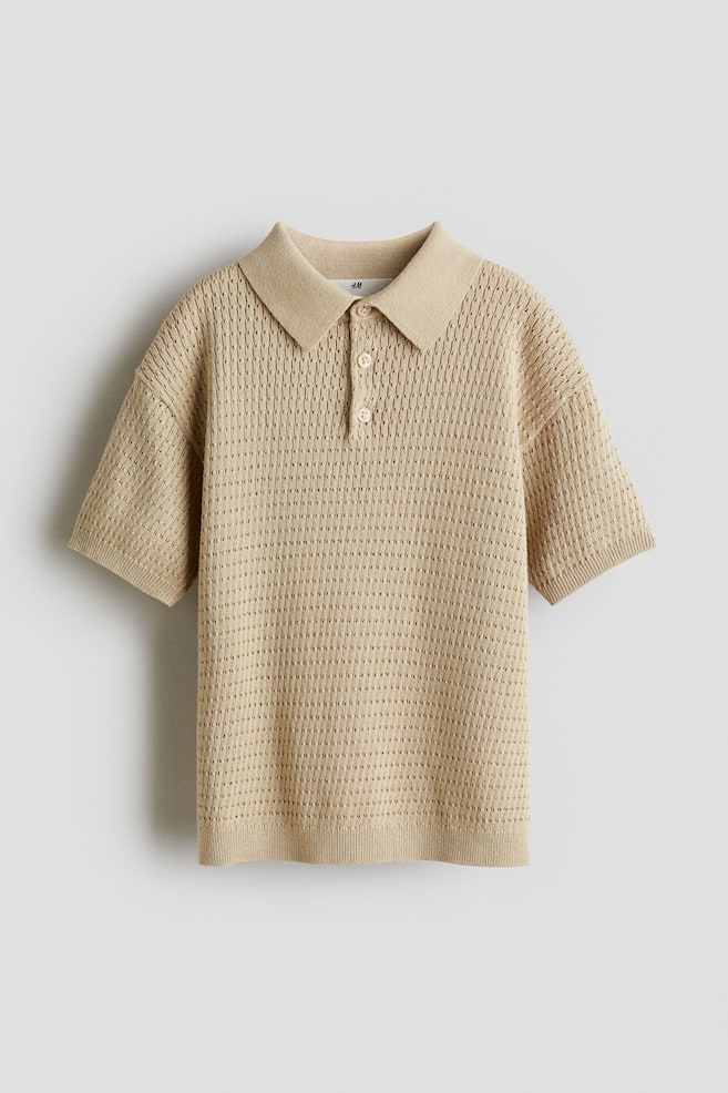 Cotton-knit polo shirt - Beige - 1