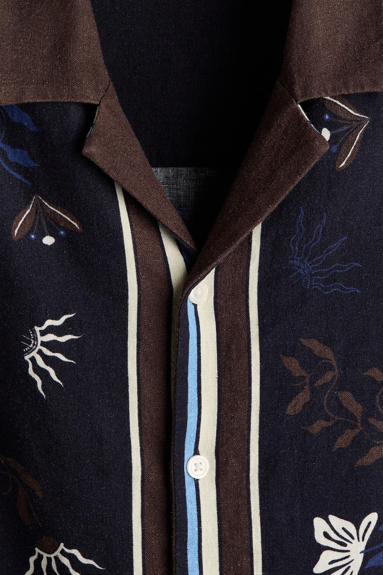 Regular Fit Linen-blend resort shirt - Dark blue/Floral/Cream/Floral - 3