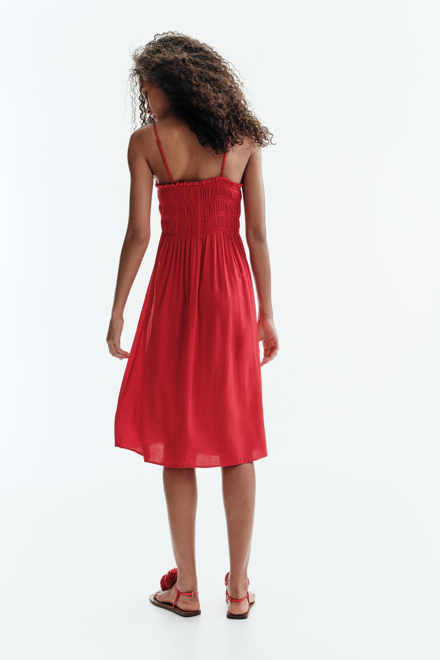 Smocked strappy dress-Red - 6