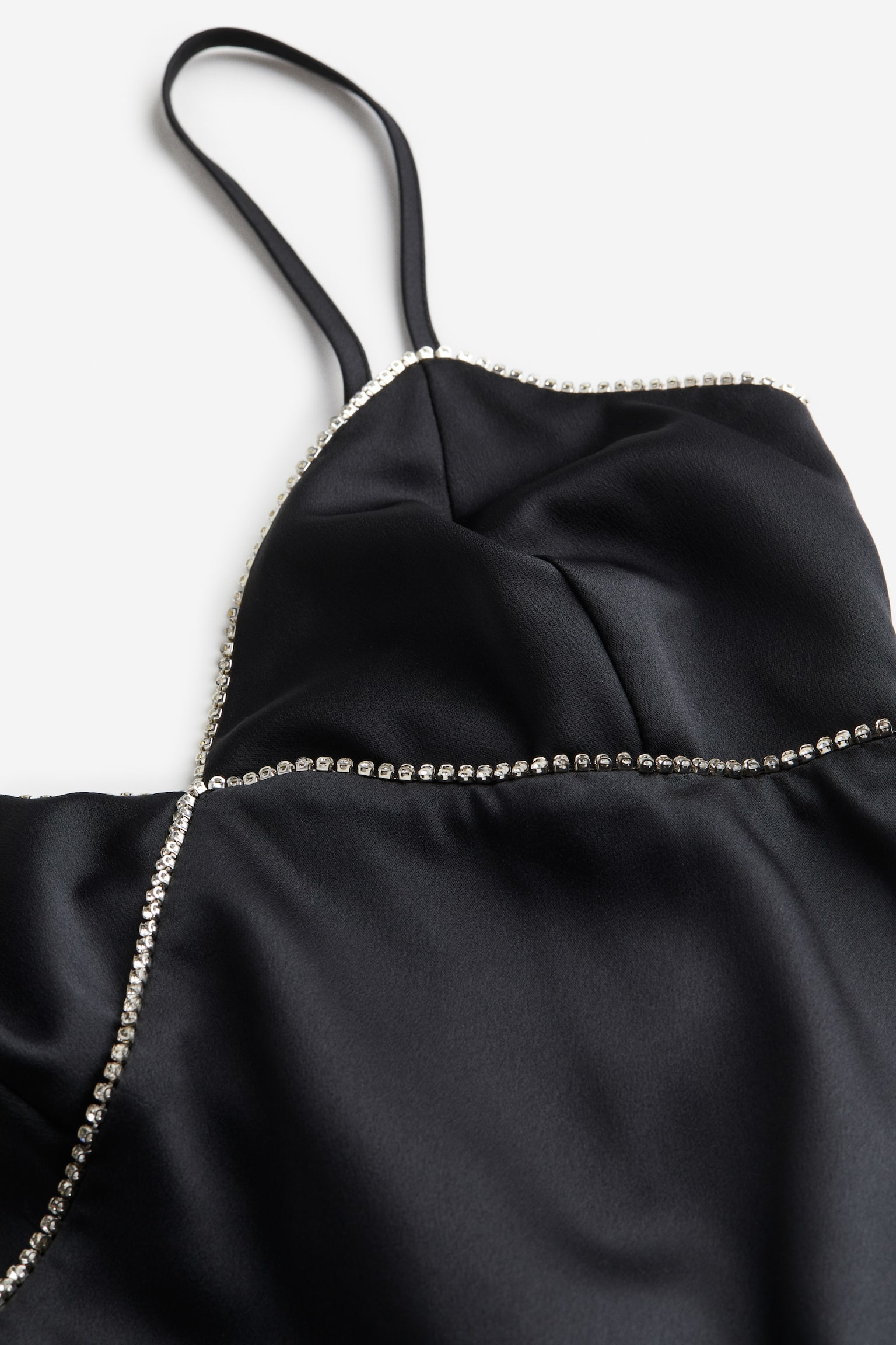 Rhinestone Detail Satin Dress - Black - 2