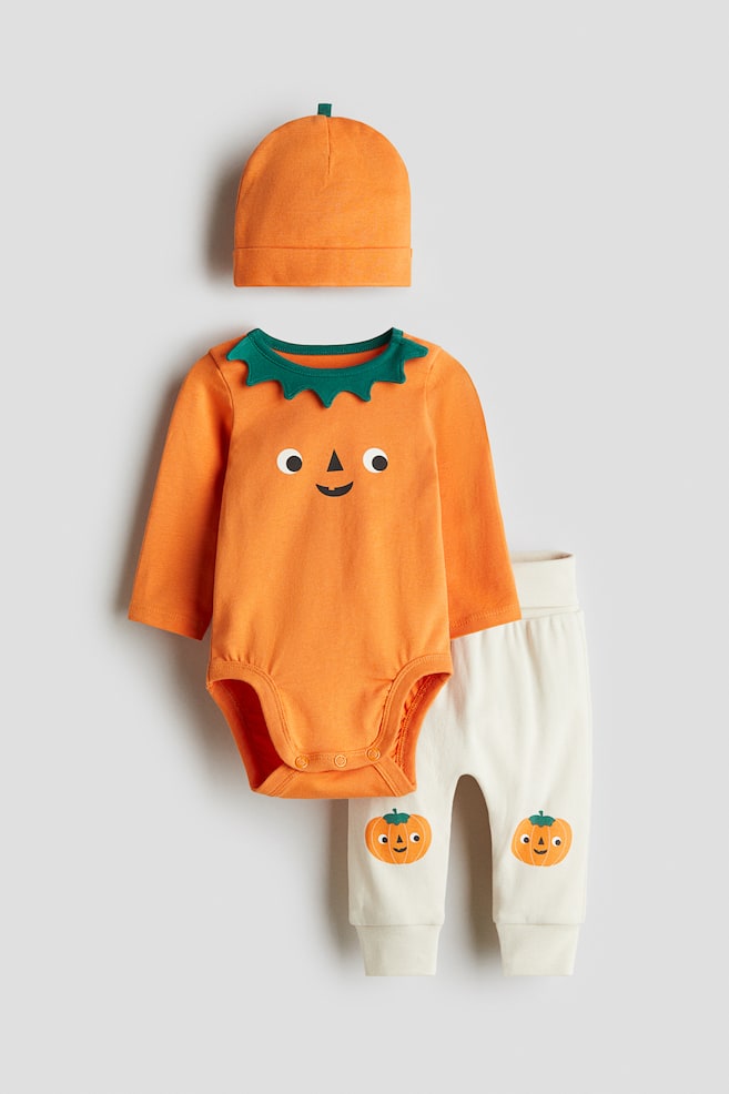 Conjunto de 3 peças em jersey de algodão - Laranja/Abóbora/Bege/I'm new here/Branco/Ursos de peluche - 1