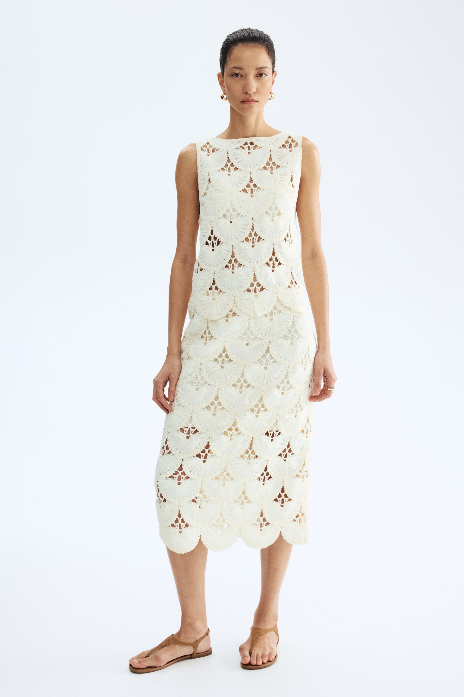 Crochet-look pencil skirt - Cream - 3