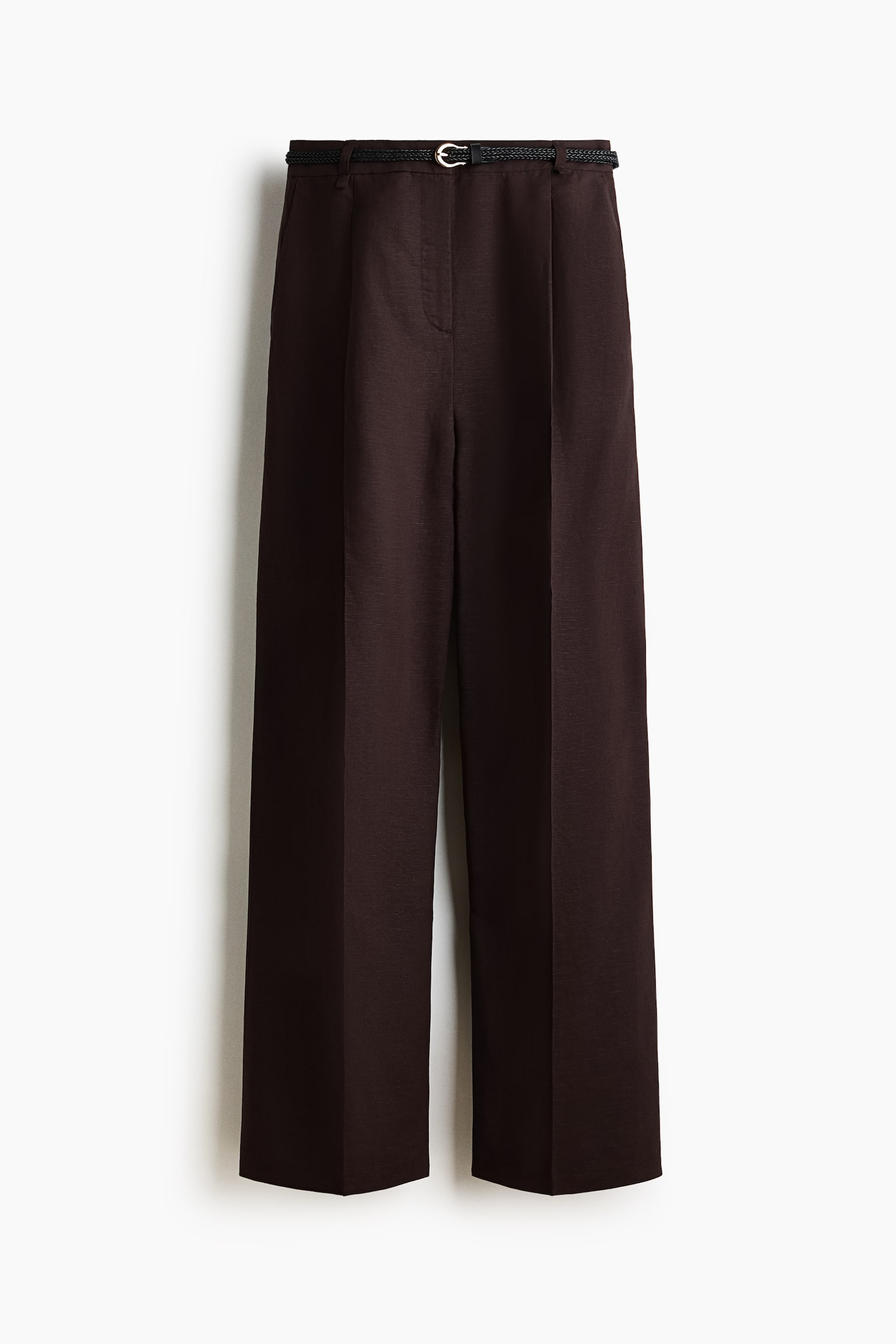 Belted linen-blend trousers - Dark brown - 1