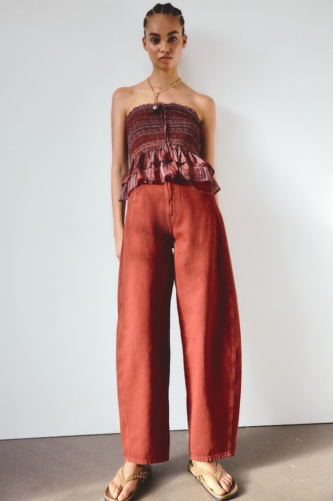 Smocked Bandeau Top - Orange/paisley/Dark red/Beige/paisley - 2
