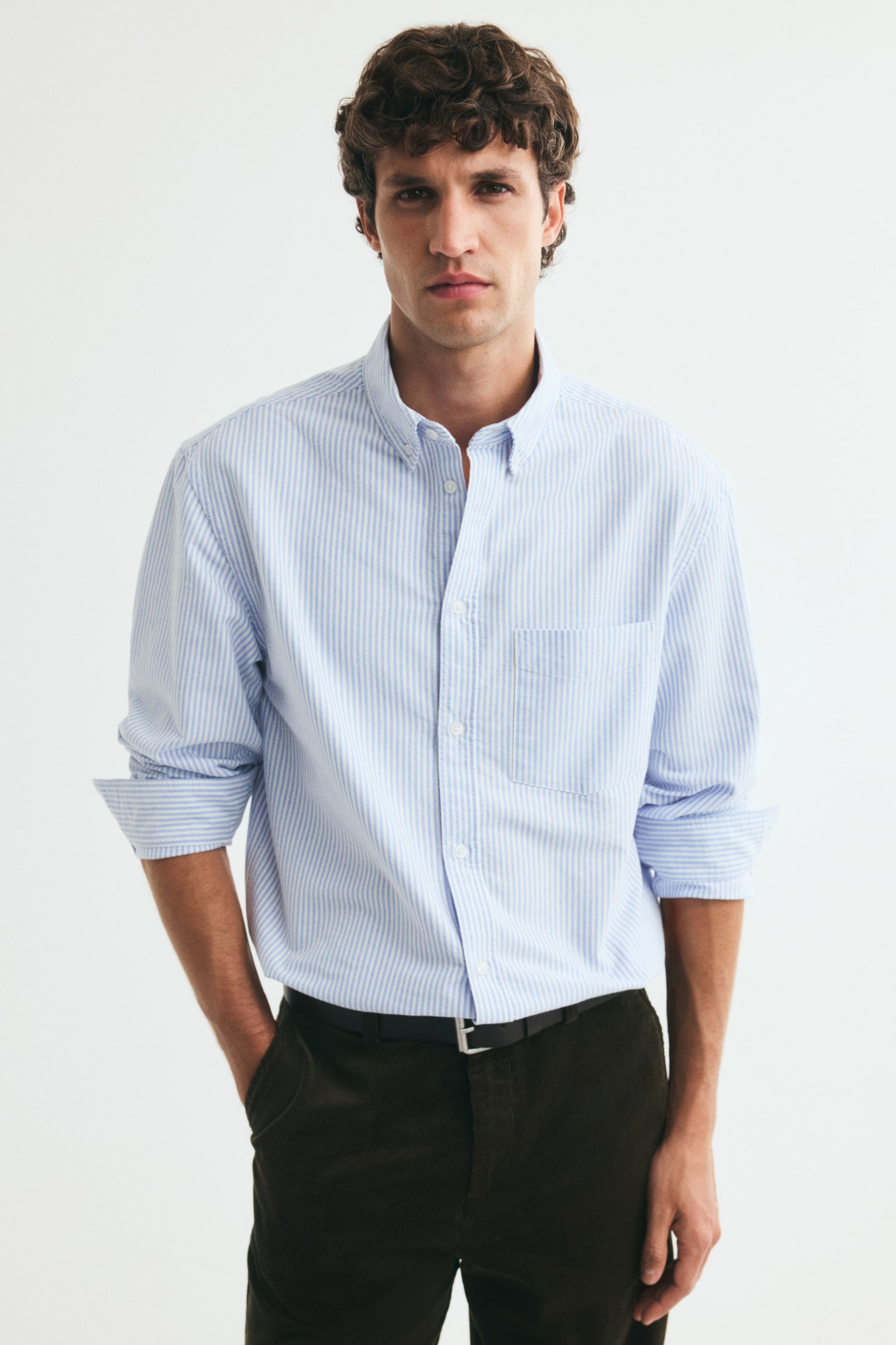 View larger image: Regular Fit Oxford shirt - Light blue/Striped - Men | H&M MY 1