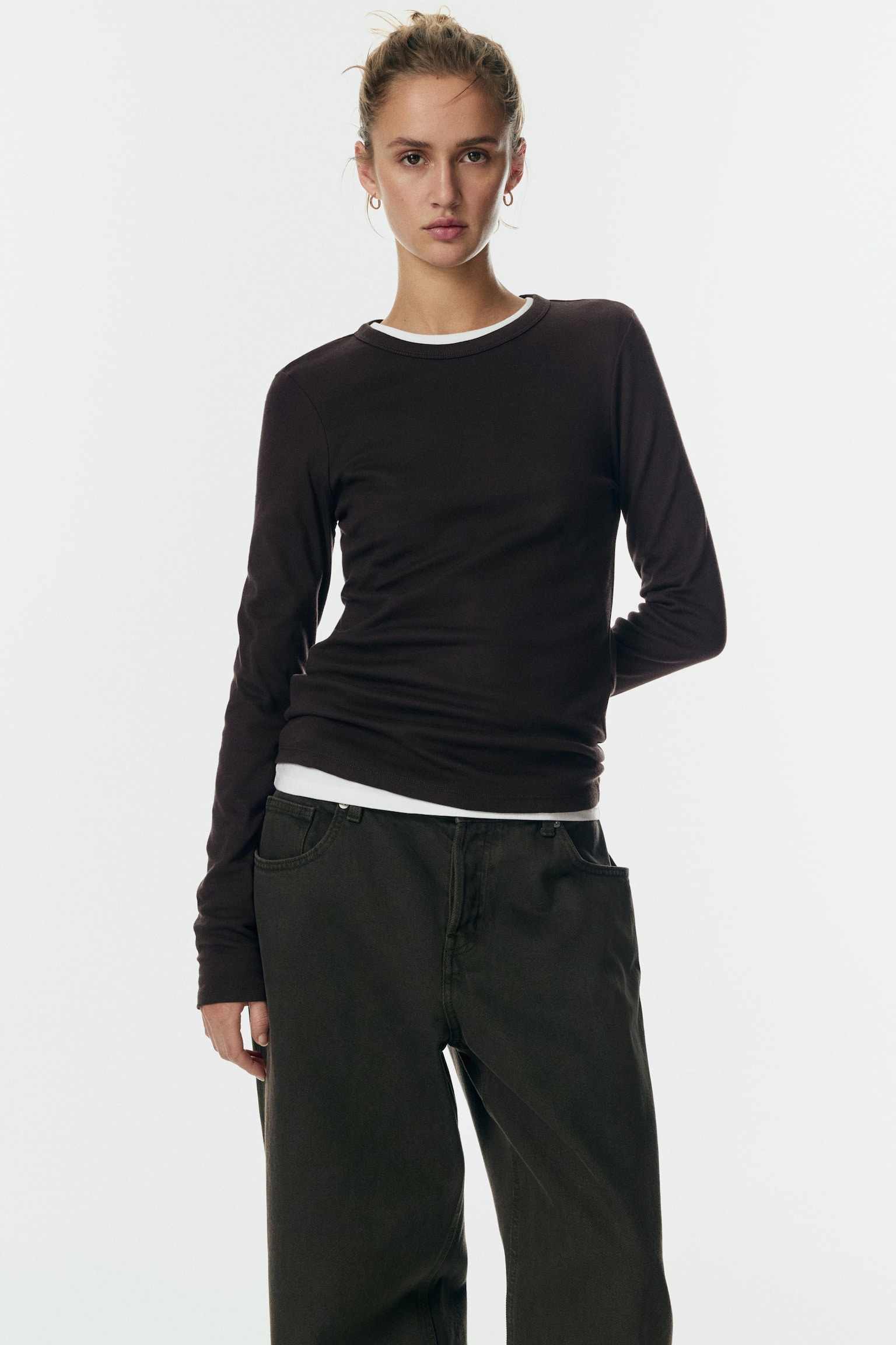 Long-sleeved jersey top - Dark brown/Navy blue/Black/Dusty brown/Light pink/White/Dark brown/Blue-grey - 1