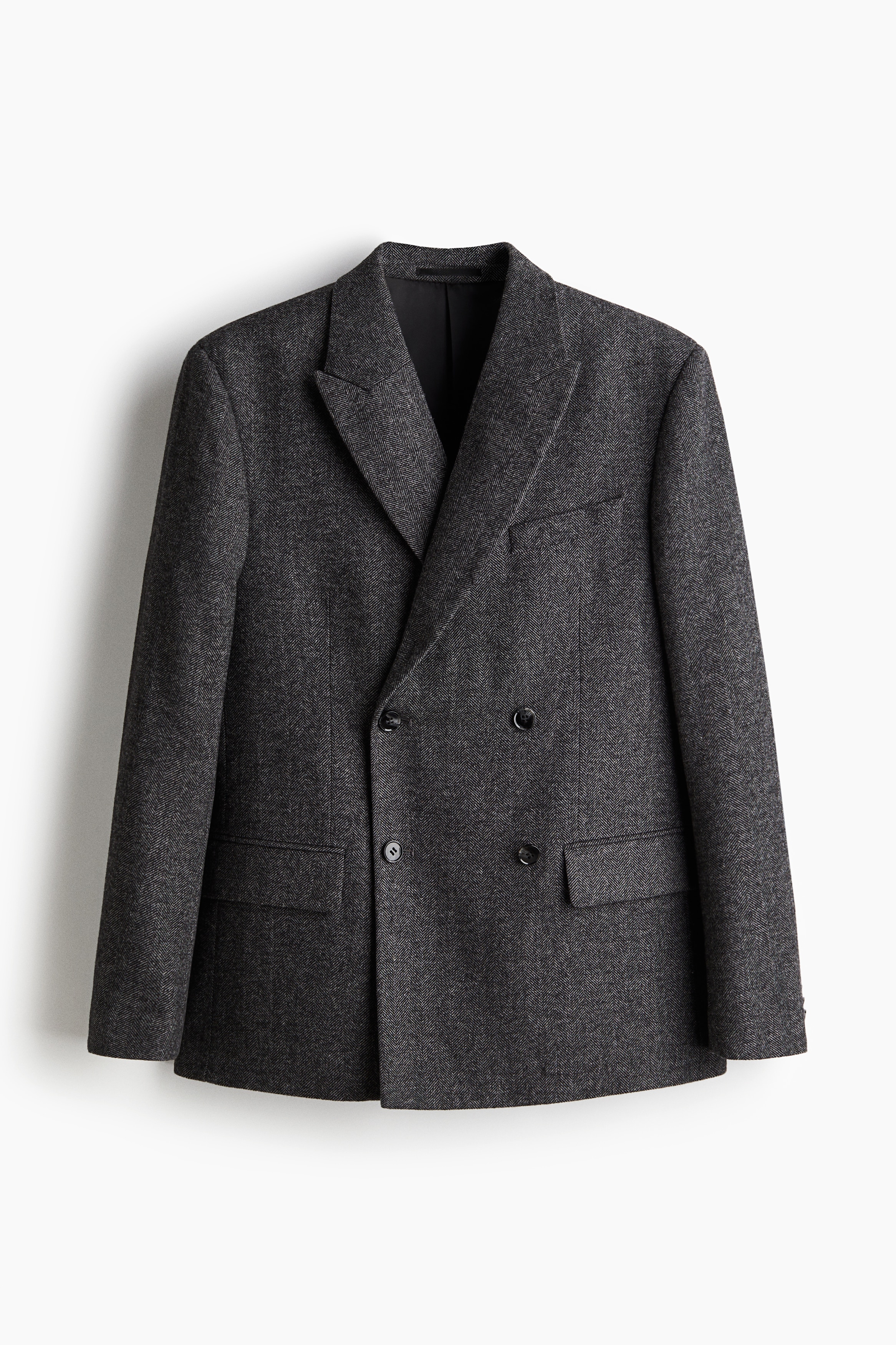 Relaxed Fit Double-breasted jacket - Dark grey/Herringbone pattern/Brown