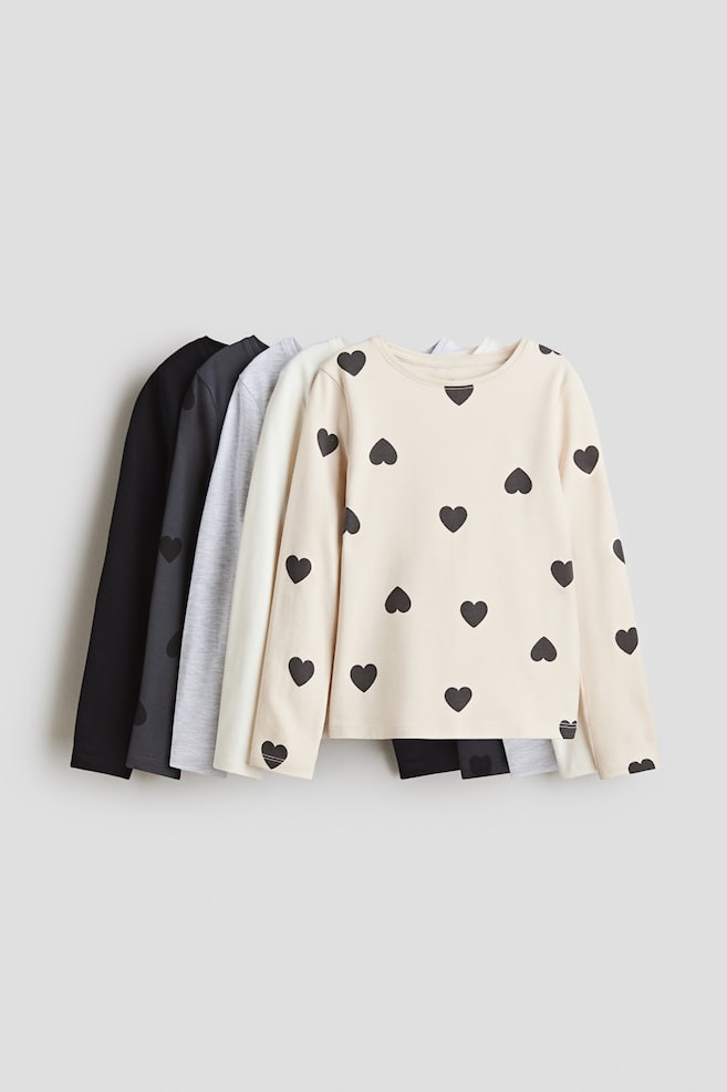 5-pack jersey tops - Grey/Hearts/Dark red/Pink/Pink/White/Light purple/Mint green/Light pink/Leopard print/Mint green/Pink/Plum/Hearts/Dark grey/Spotted - 1