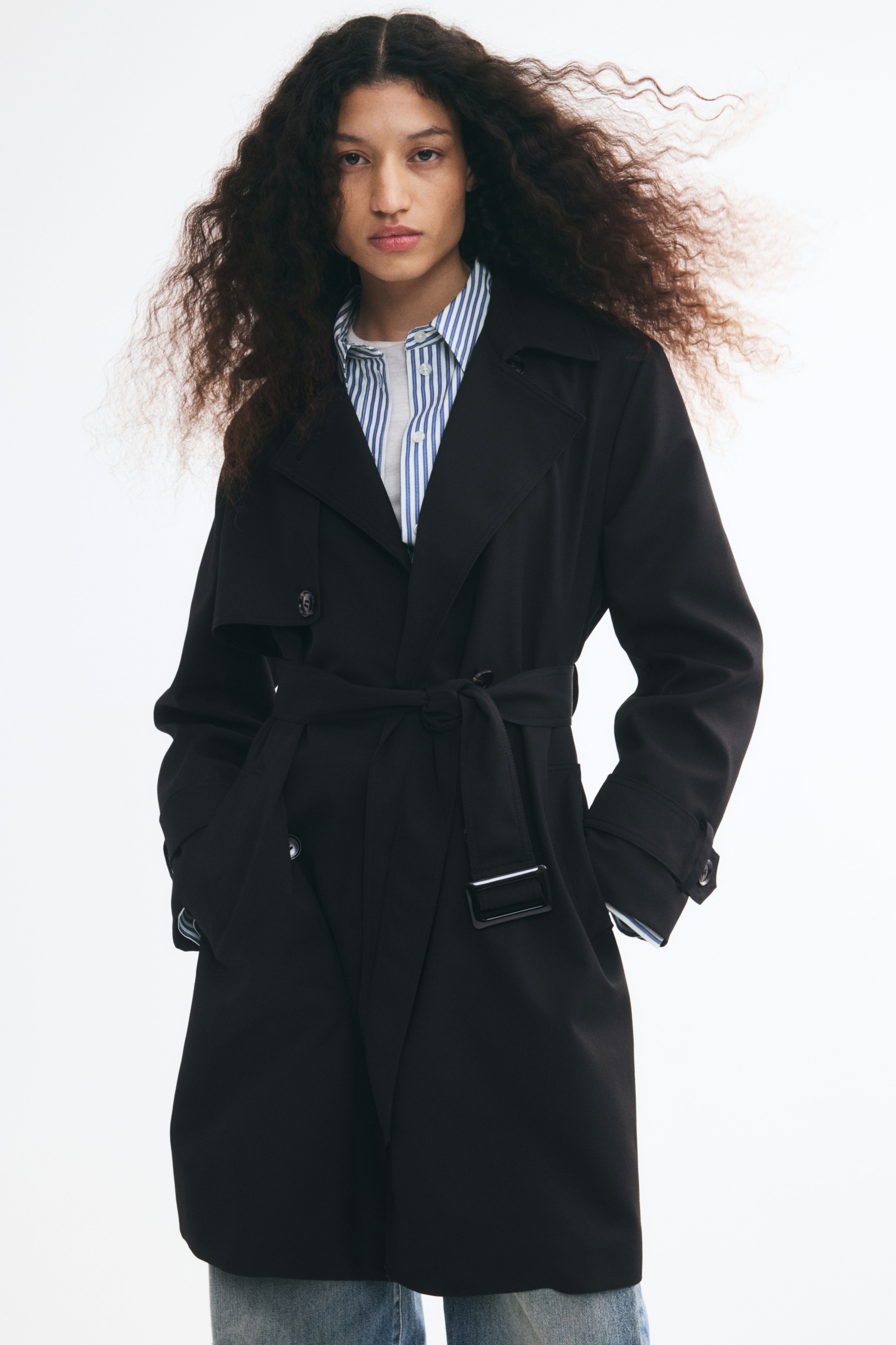 Knee-Length Twill Trench Coat