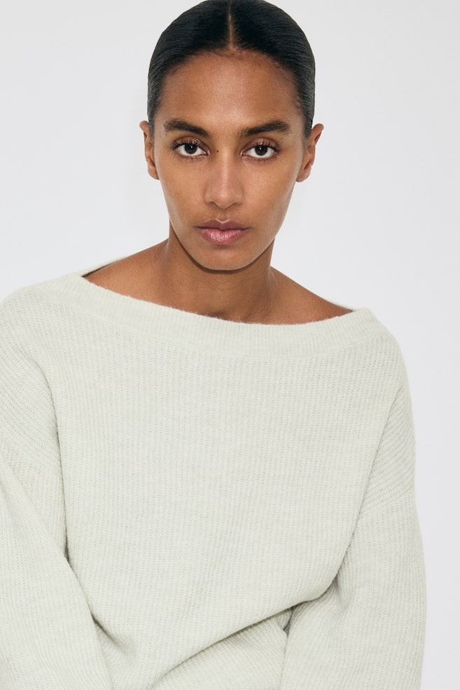 Boat-Neck Sweater - Light green melange - 5