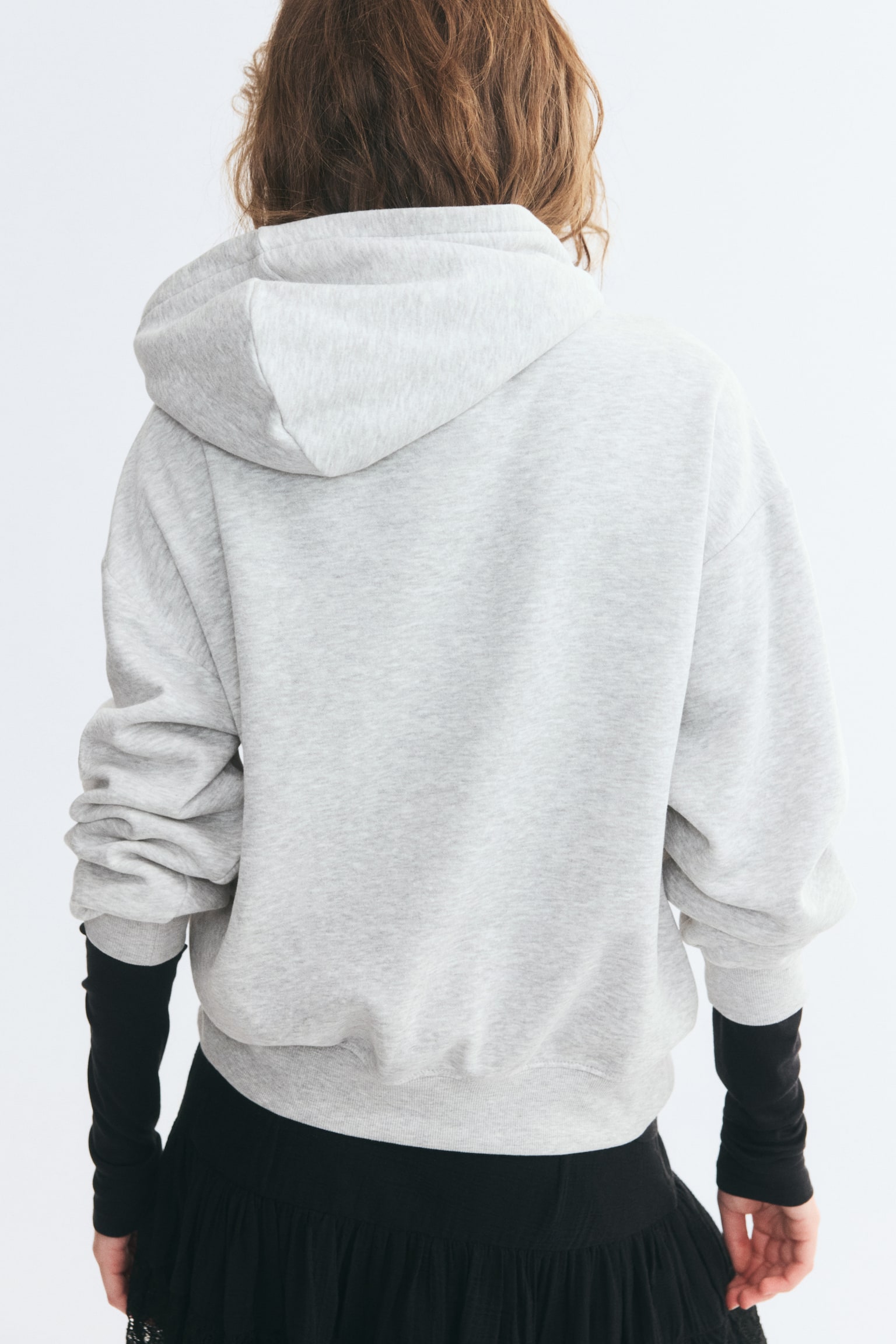 Женское худи H&M Brushed-Inside, цвет: Светлый серый меланжевый — фото 6