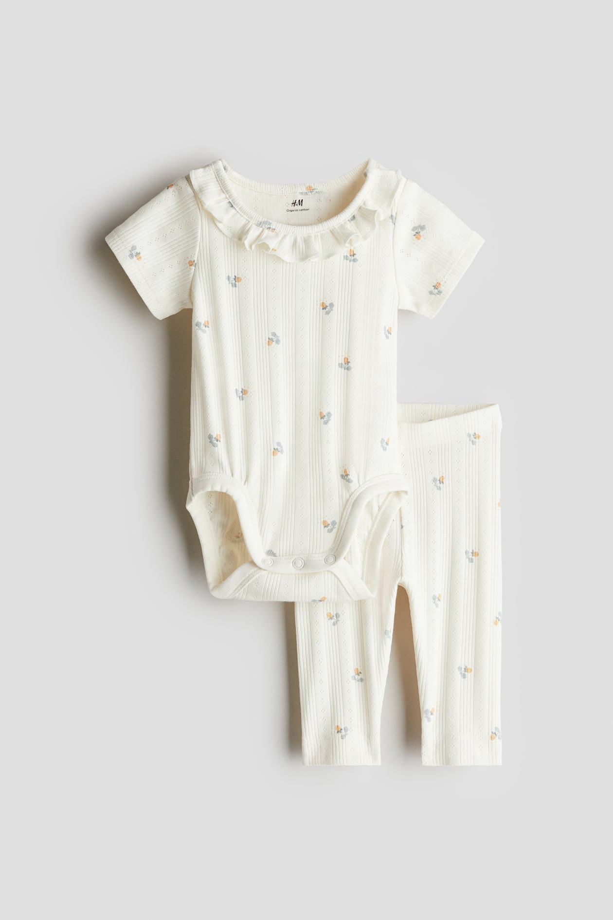 Ensemble 2 pièces en pointelle de coton - Crème/fleuri - ENFANT | H&M FR