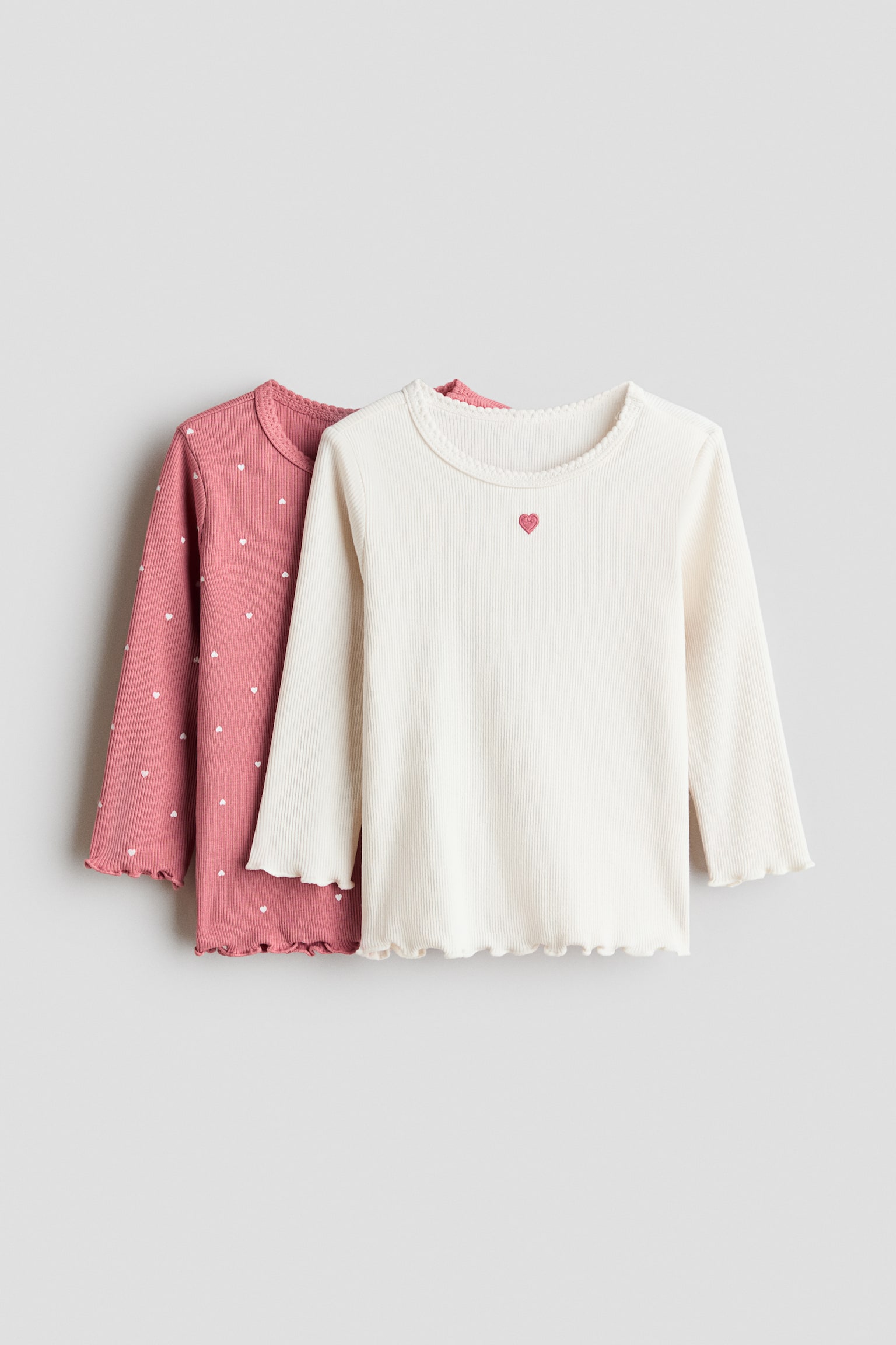 2-Pack Cotton Pointelle Tops - Pink/hearts/Light pink/floral