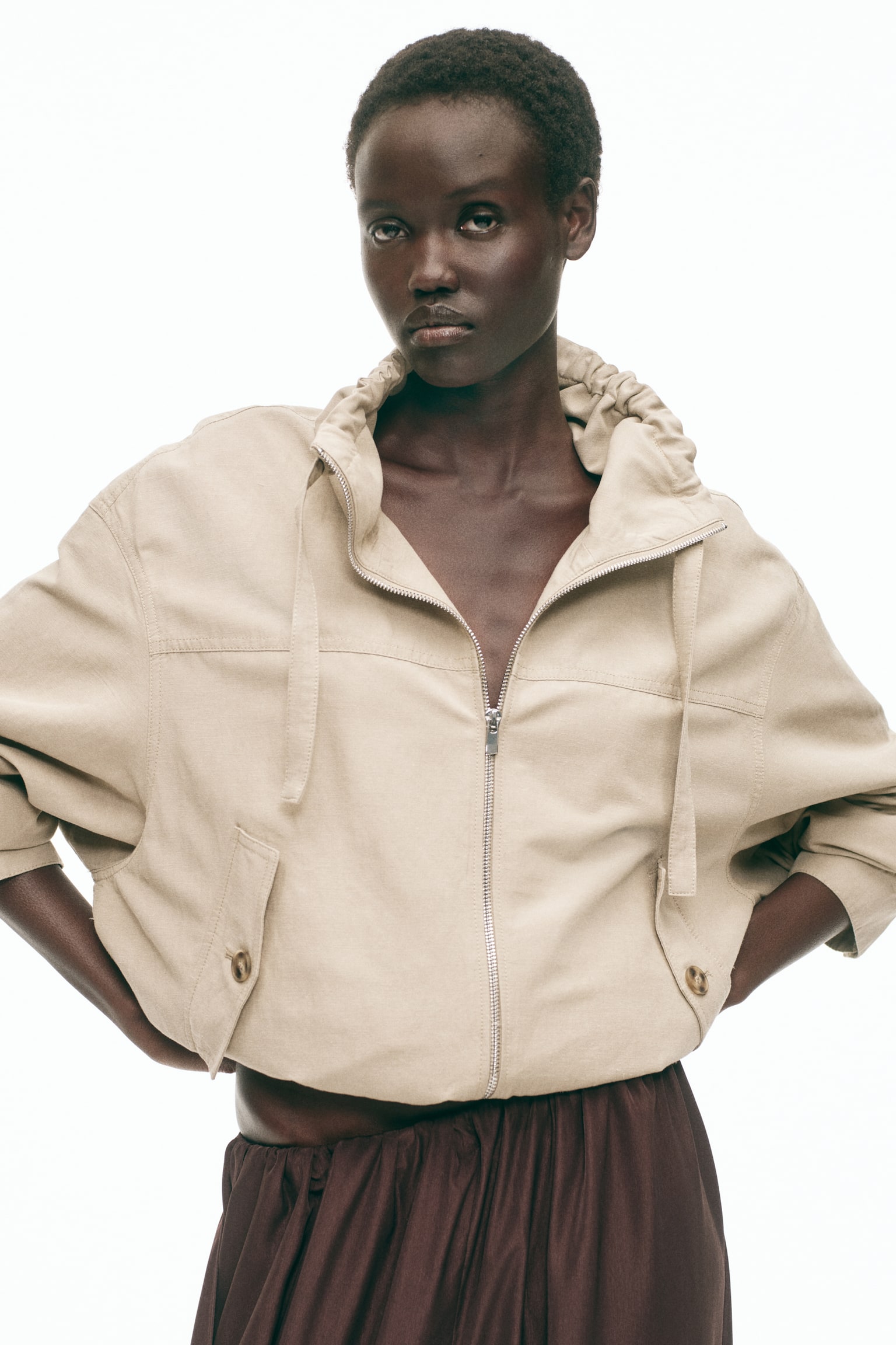 Linen-blend jacket - Beige/Beige/Zebra print - 4