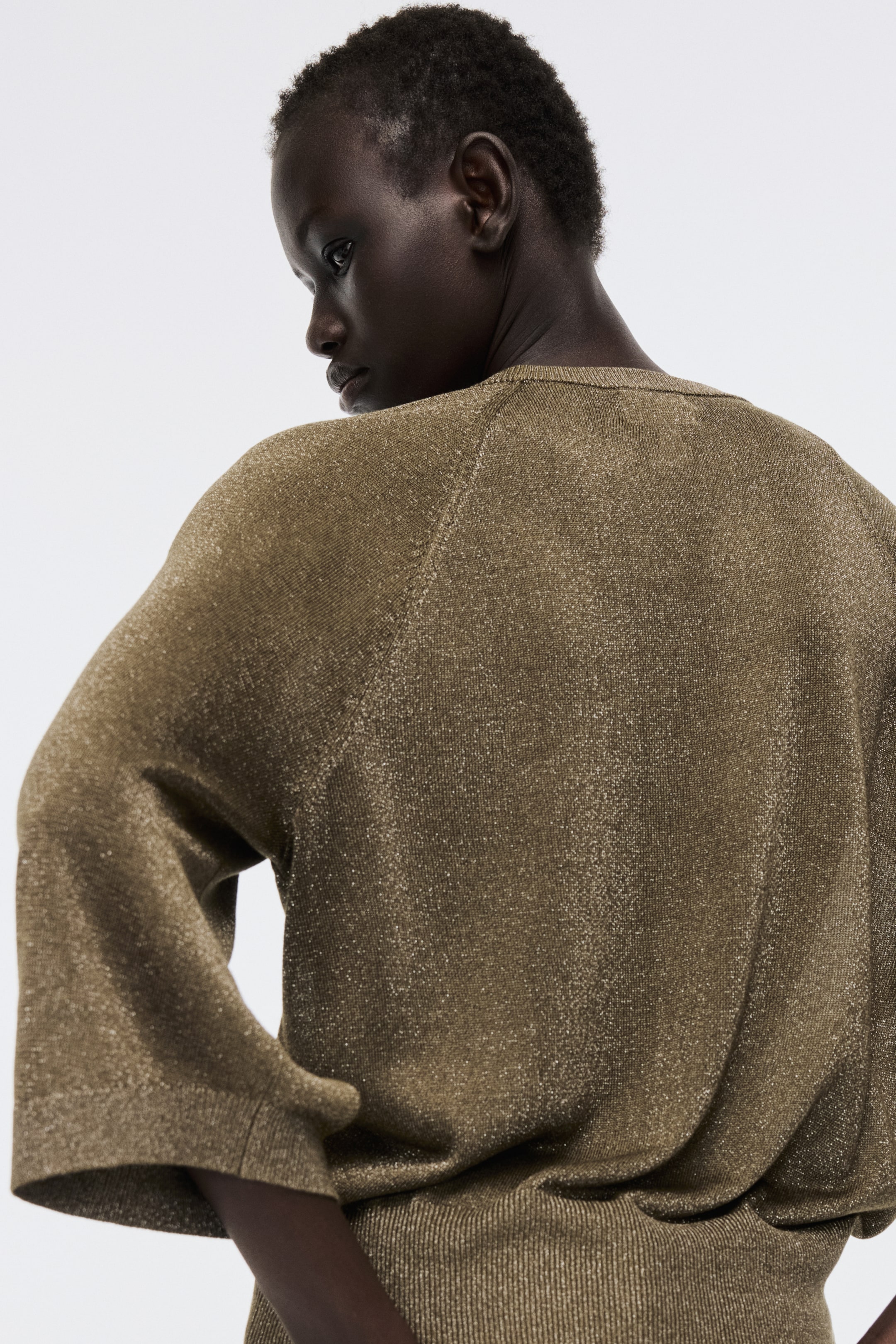 View larger image: Fine-Knit Glittery Top - Dark khaki green - Ladies | H&M CA 3