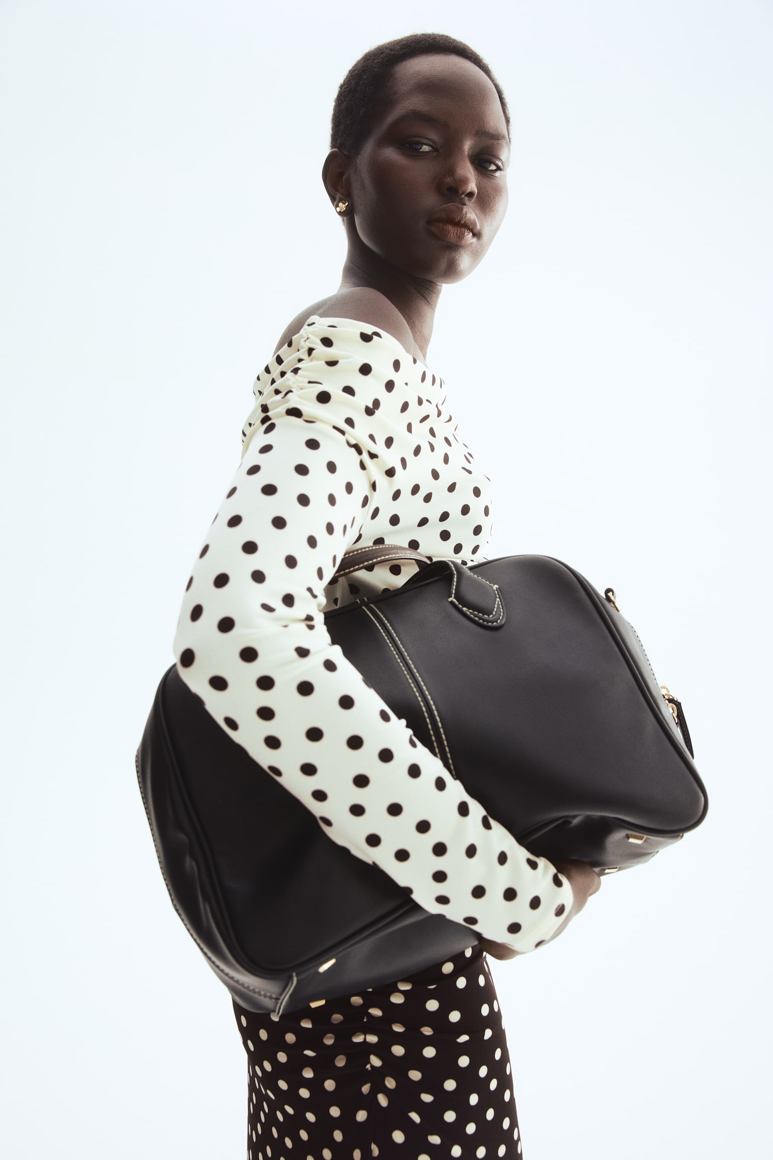 Draped one-shoulder top - White/Polka dot/White/Leopard print - 4