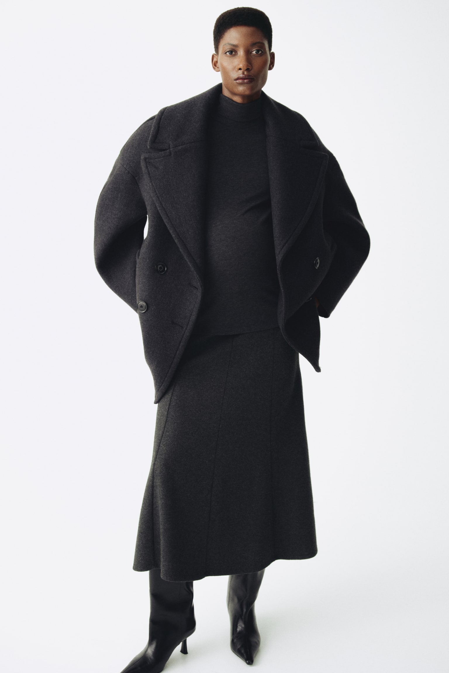 MAMA Shirt mit Turtleneck - Dunkelgraumeliert/Dunkelbraun - 6