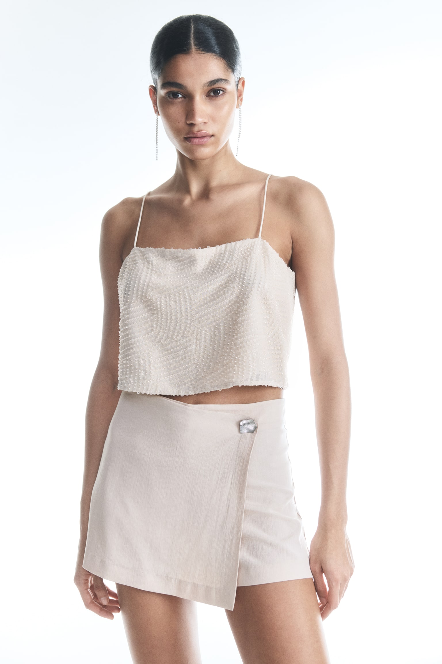 Wrap skort - Light beige/Black/White - 2