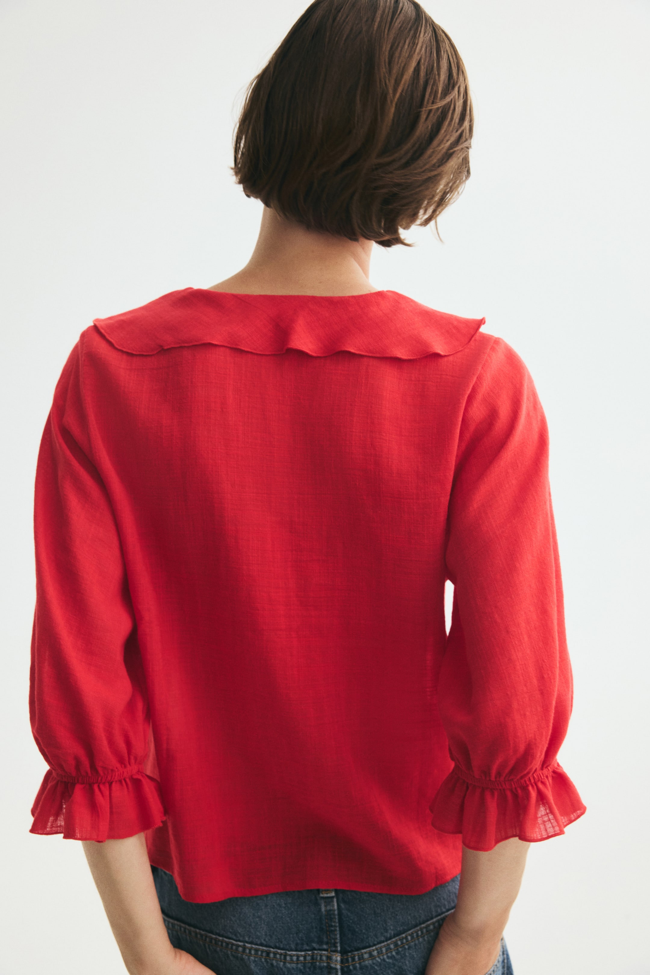 Женские блузки H&M Flounced Cotton-Blend Blouse — фото 5