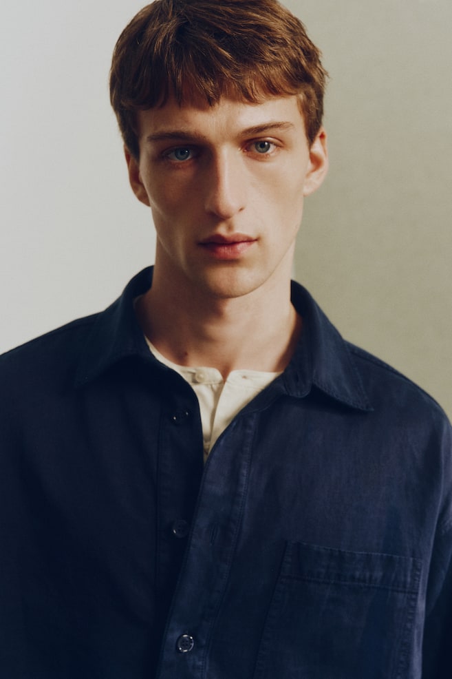 Loose Fit Popover Shirt - Navy blue - 3