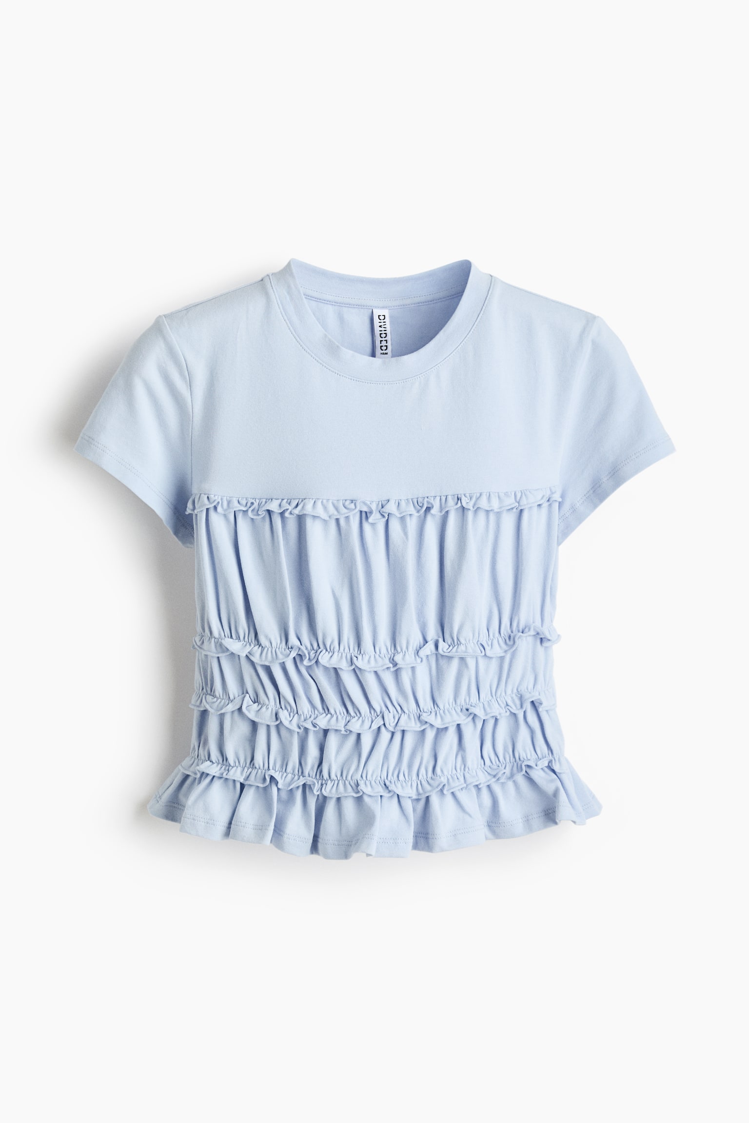 Frill-trimmed cotton top - Màu xanh dương nhạt/Màu đỏ/Màu trắng - 1