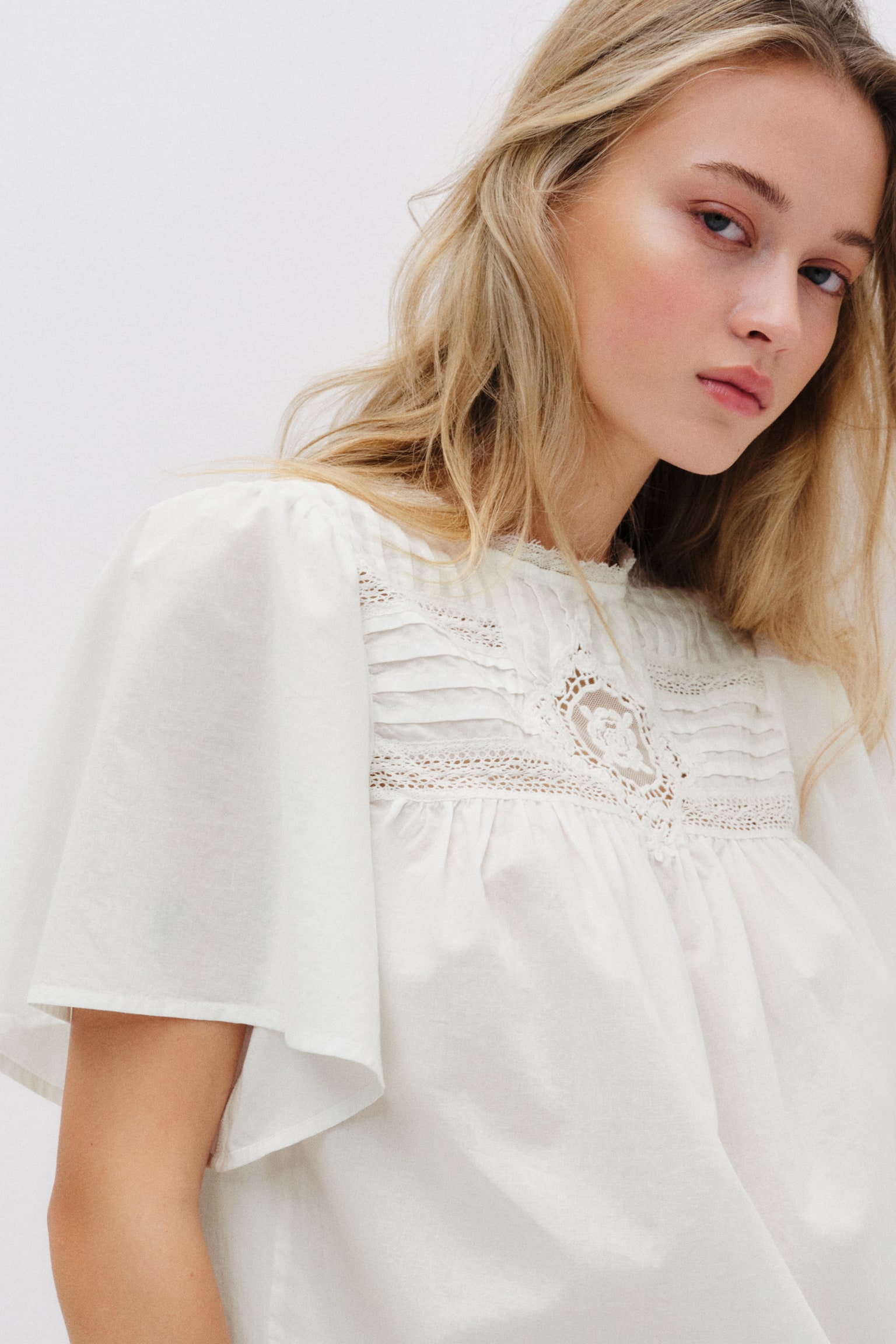 Broderie-anglaise cotton blouse - White/Light purple - 6