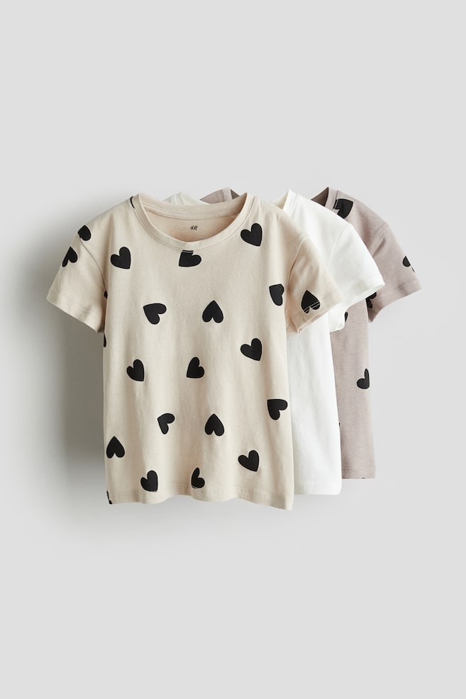 3-pack Cotton Tops - Light beige/hearts - 1