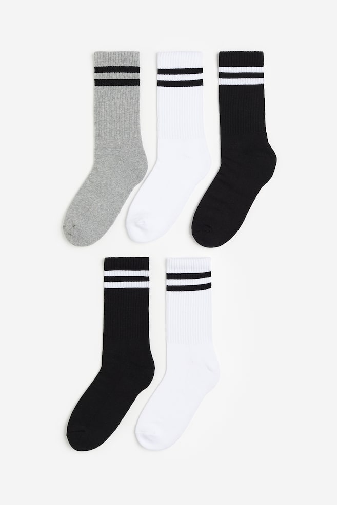5-pack ribbed socks - Black/White/White/Dark blue/Bright blue/Black - 1