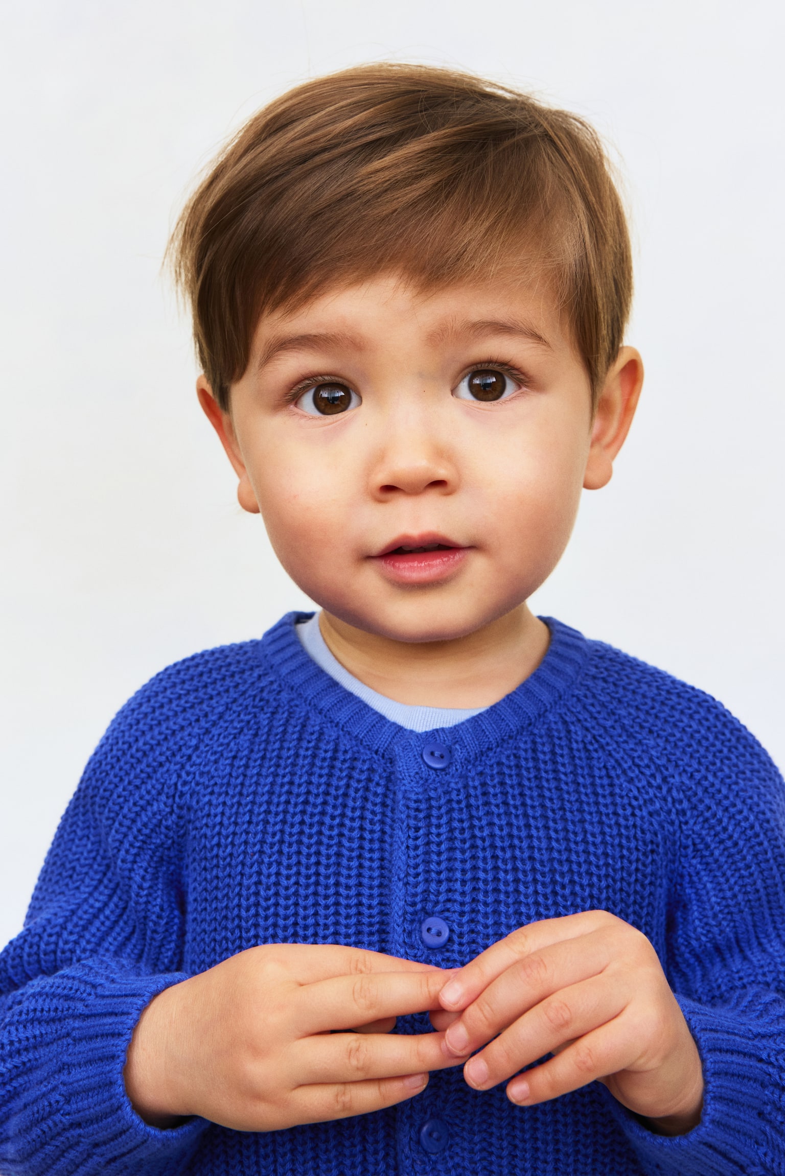 Patent-knit cotton cardigan - Bright blue/Beige - 2