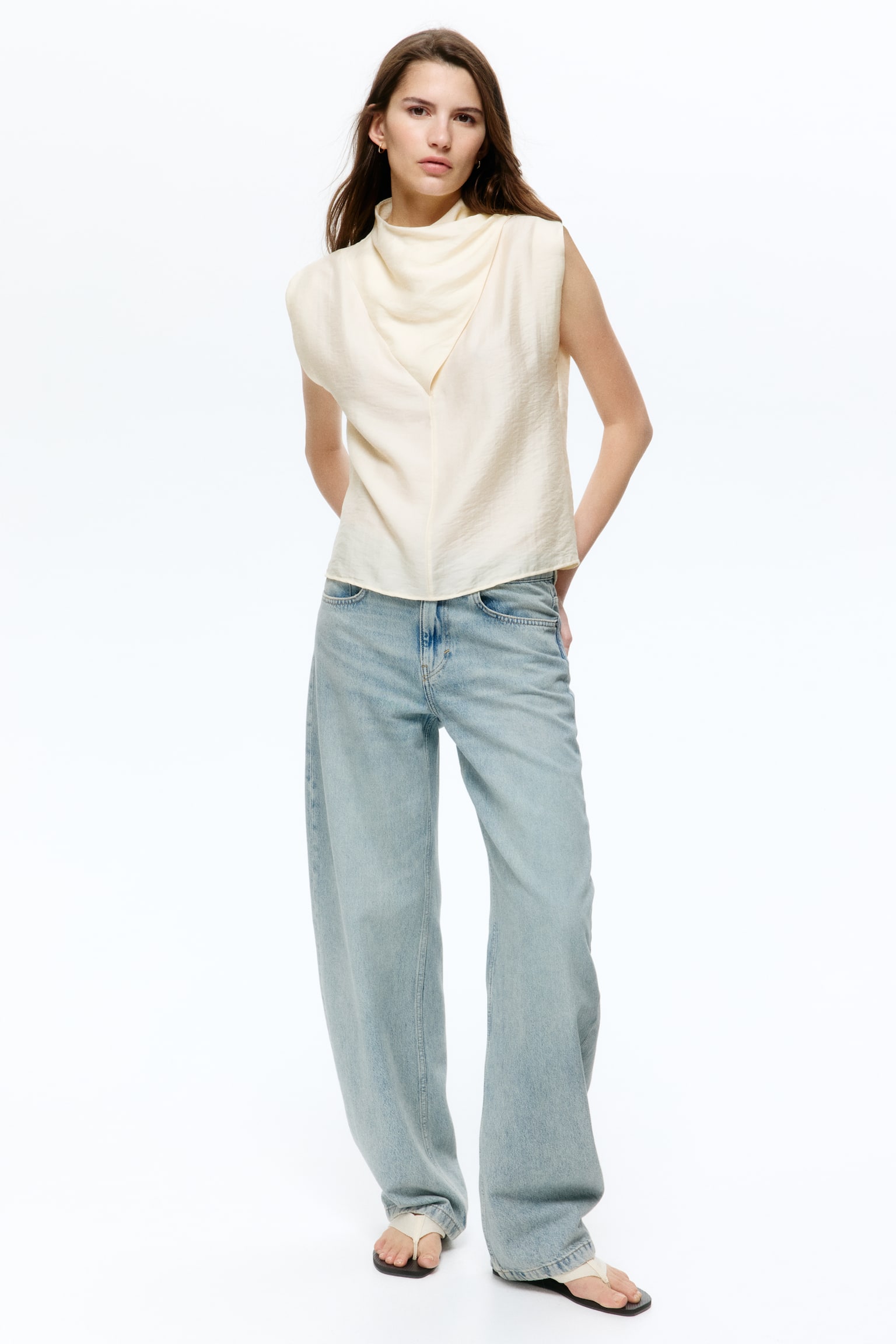 Wrap-Detail Lyocell-Blend Top - Light beige/Dark beige - 1